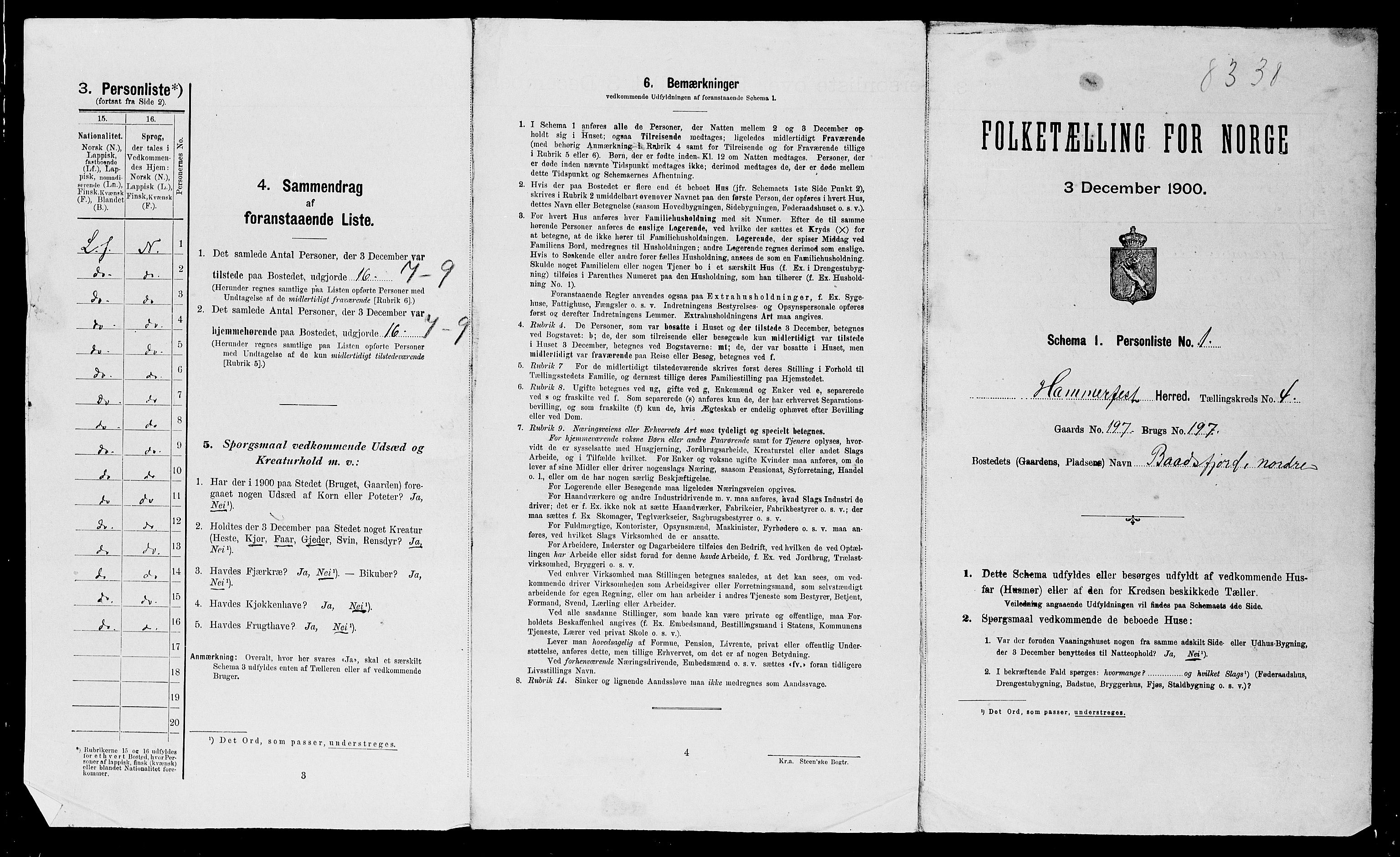 SATØ, 1900 census for Hammerfest, 1900, p. 240