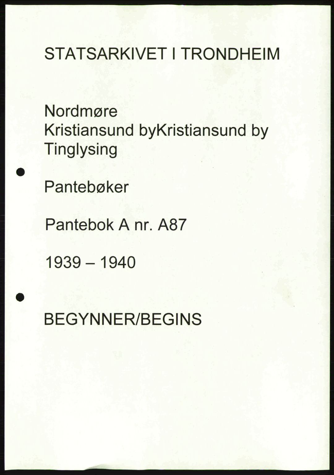 Nordmøre sorenskriveri, AV/SAT-A-4132/1/2/2Ca: Mortgage book no. A87, 1939-1940