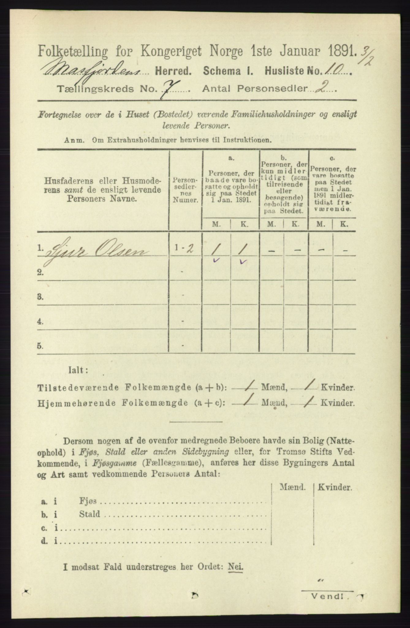 RA, 1891 census for 1266 Masfjorden, 1891, p. 1145