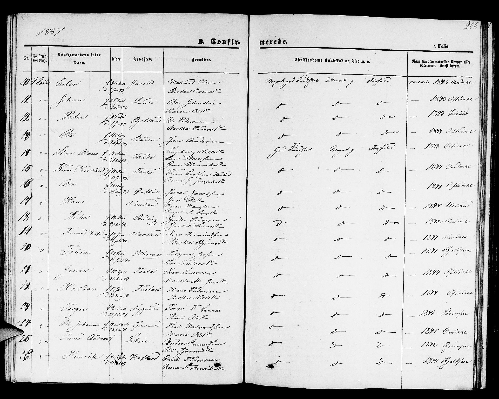 Hetland sokneprestkontor, SAST/A-101826/30/30BB/L0001: Parish register (copy) no. B 1, 1850-1868, p. 206