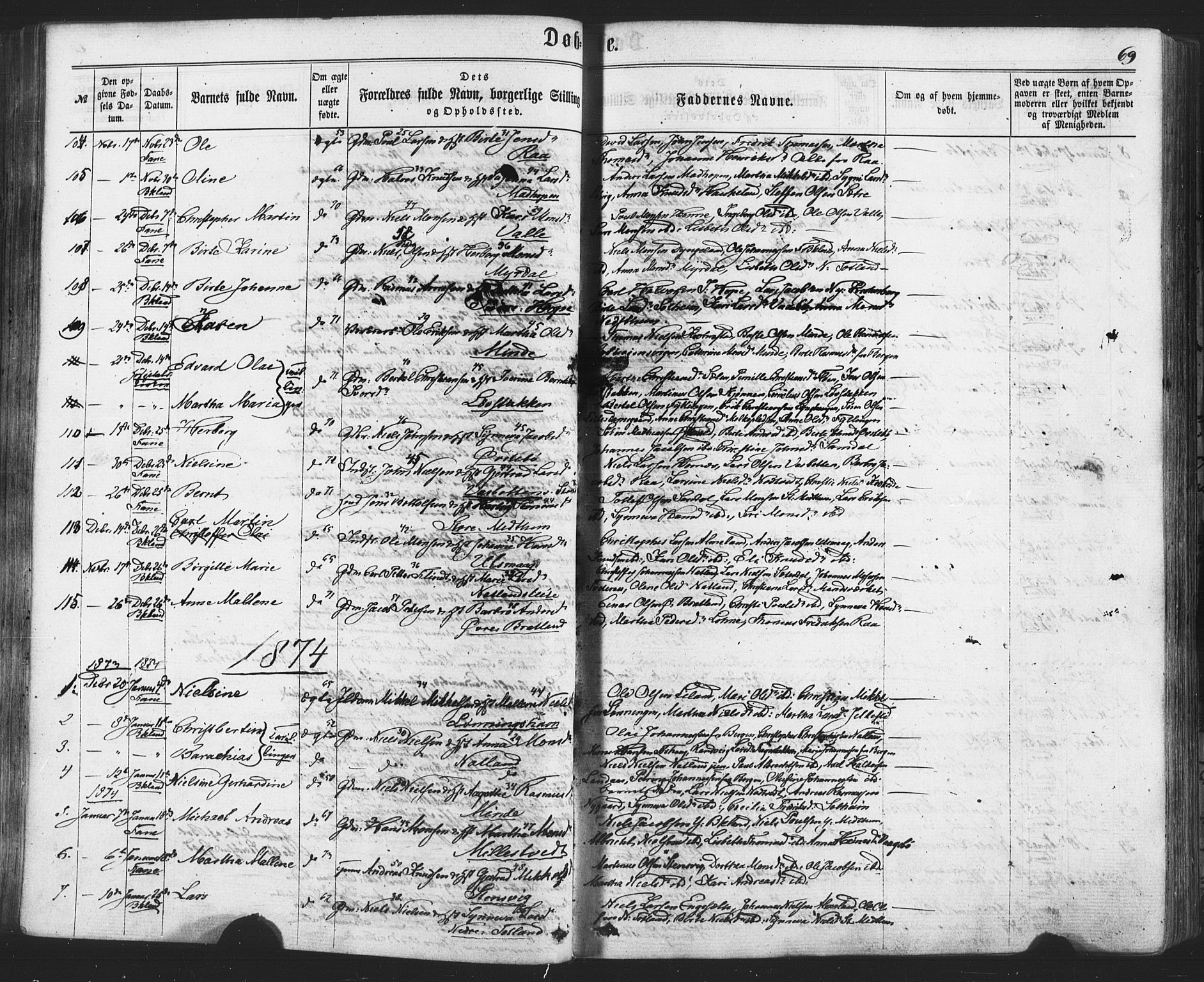 Fana Sokneprestembete, SAB/A-75101/H/Haa/Haaa/L0012: Parish register (official) no. A 12, 1862-1878, p. 69