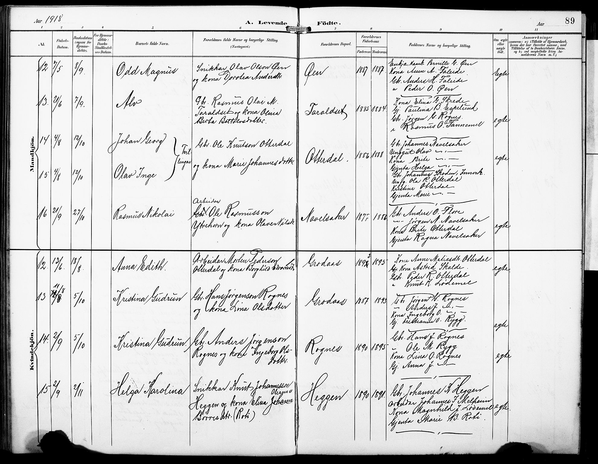 Hornindal sokneprestembete, SAB/A-82401/H/Hab: Parish register (copy) no. A 2, 1894-1927, p. 89