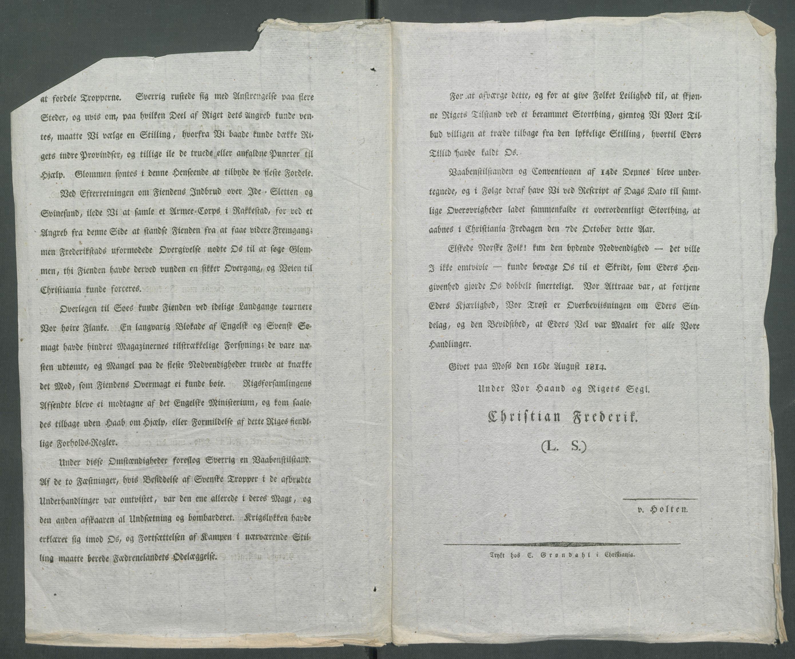 Forskjellige samlinger, Historisk-kronologisk samling, AV/RA-EA-4029/G/Ga/L0009A: Historisk-kronologisk samling. Dokumenter fra januar og ut september 1814. , 1814, p. 291