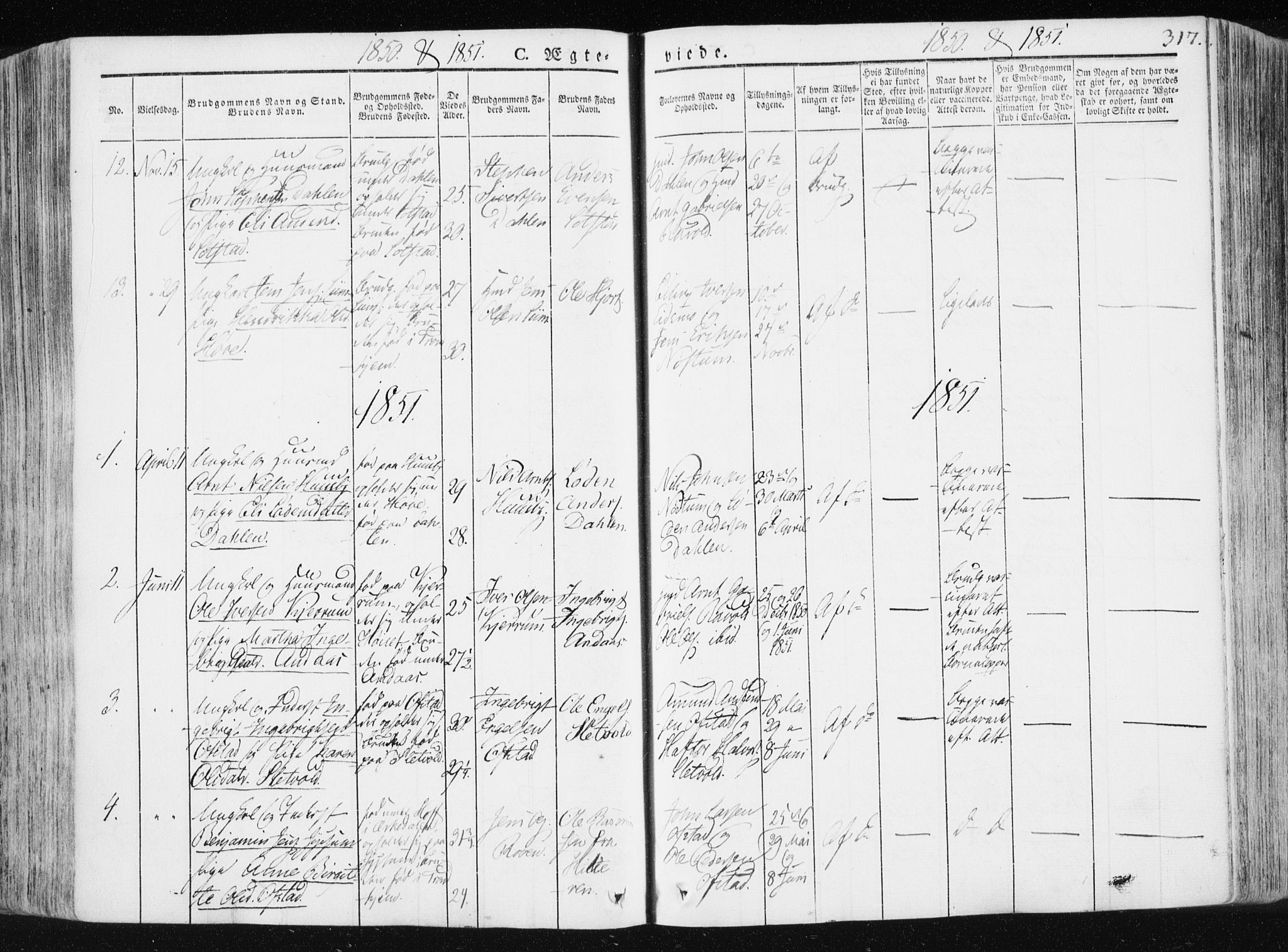 Ministerialprotokoller, klokkerbøker og fødselsregistre - Sør-Trøndelag, SAT/A-1456/665/L0771: Parish register (official) no. 665A06, 1830-1856, p. 317