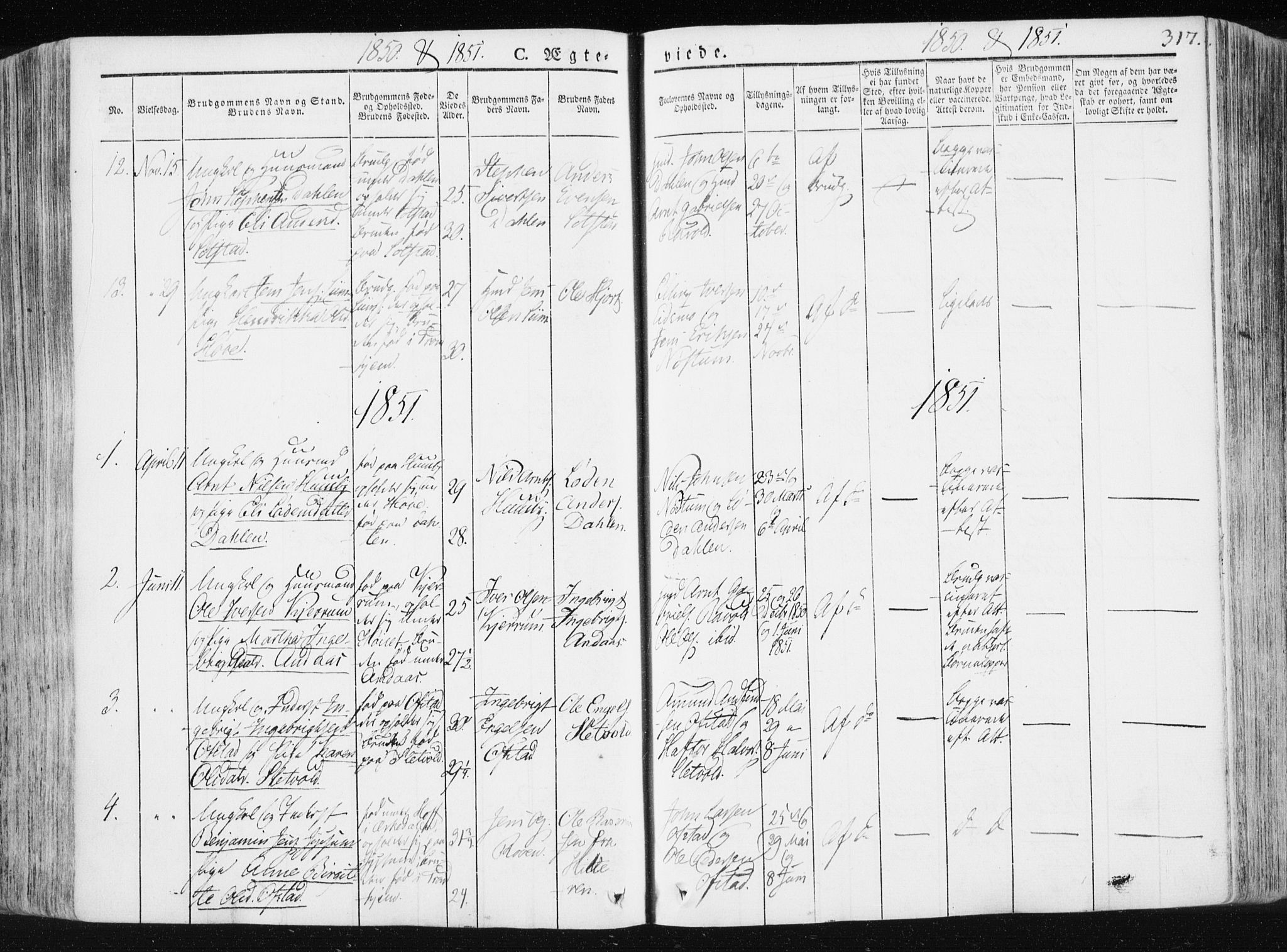 Ministerialprotokoller, klokkerbøker og fødselsregistre - Sør-Trøndelag, AV/SAT-A-1456/665/L0771: Parish register (official) no. 665A06, 1830-1856, p. 317