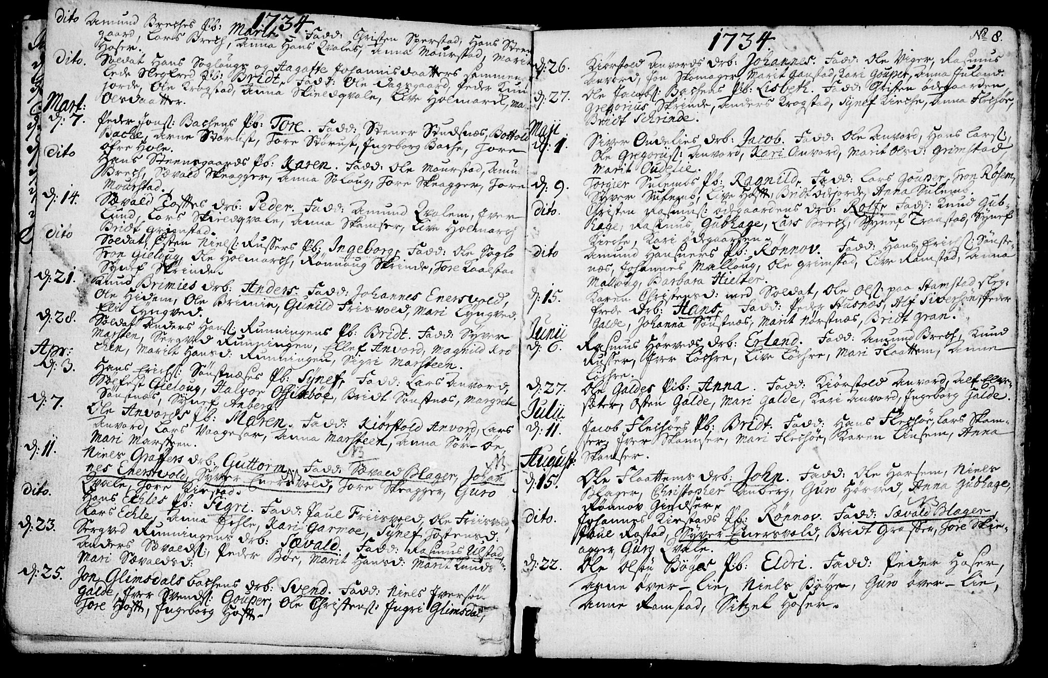 Lom prestekontor, SAH/PREST-070/K/L0001: Parish register (official) no. 1, 1733-1748, p. 8