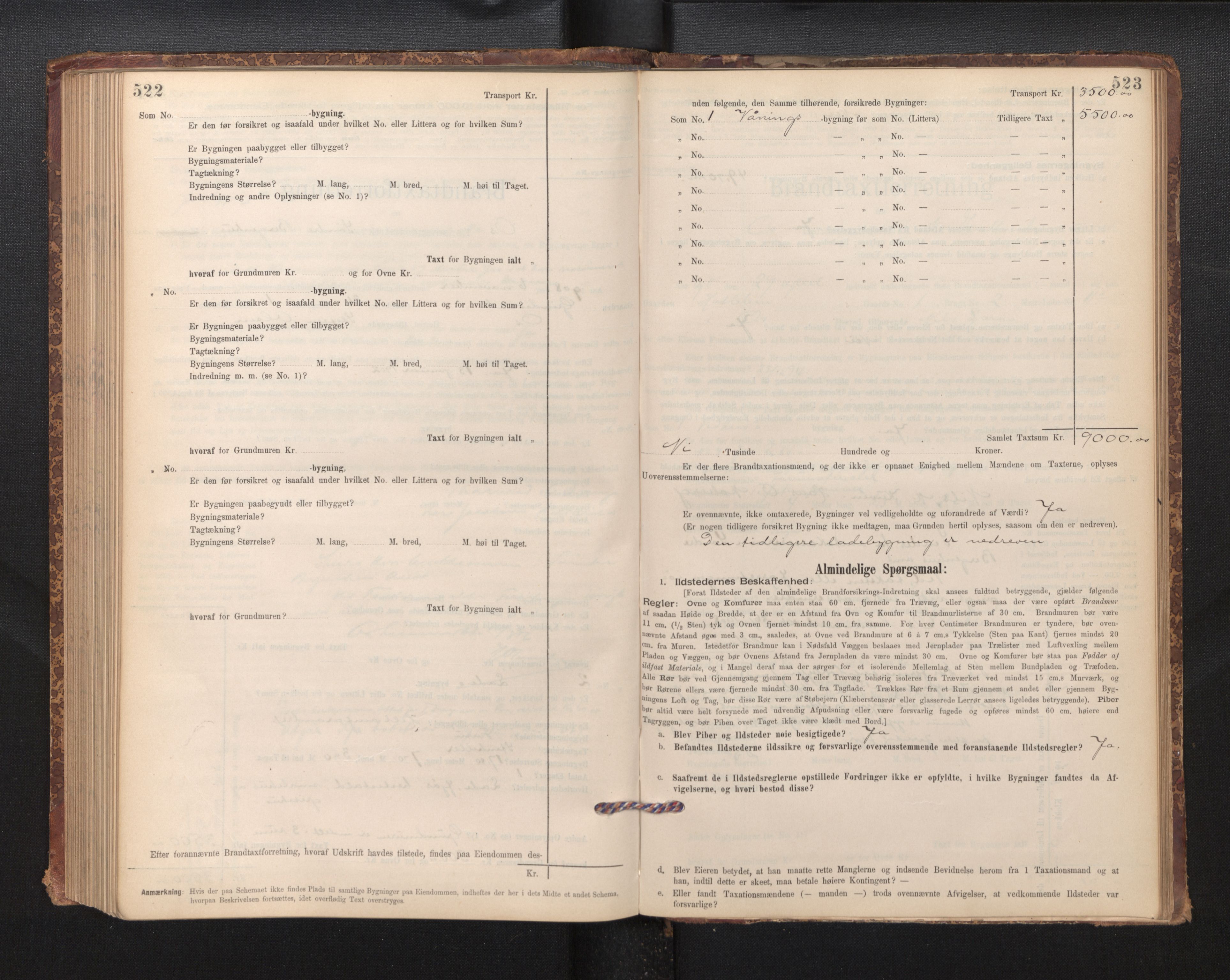 Lensmannen i Os, SAB/A-34101/0012/L0008: Branntakstprotokoll, skjematakst, 1894-1915, p. 522-523