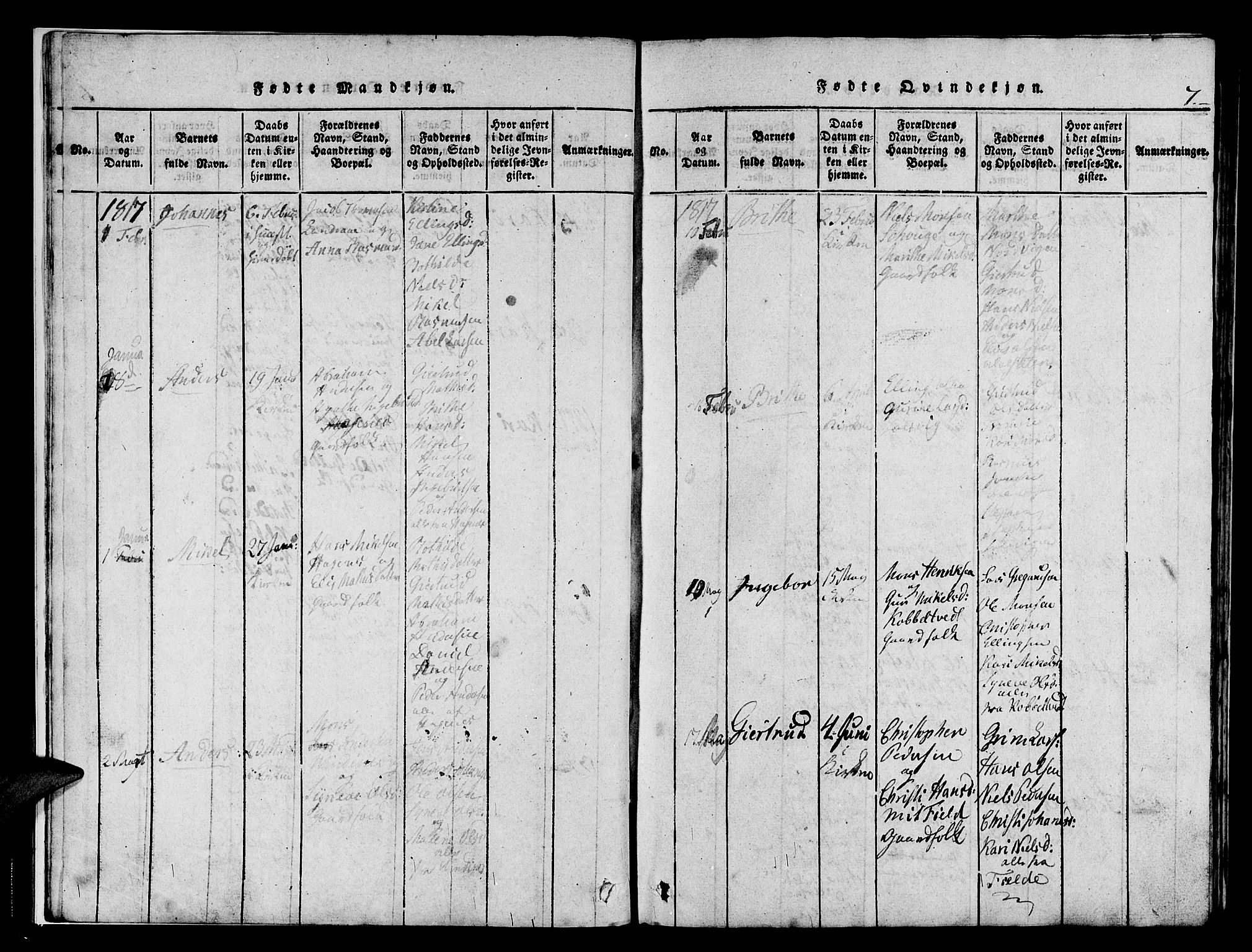 Askøy Sokneprestembete, SAB/A-74101/H/Ha/Haa/Haaa/L0003: Parish register (official) no. A 3, 1815-1825, p. 7