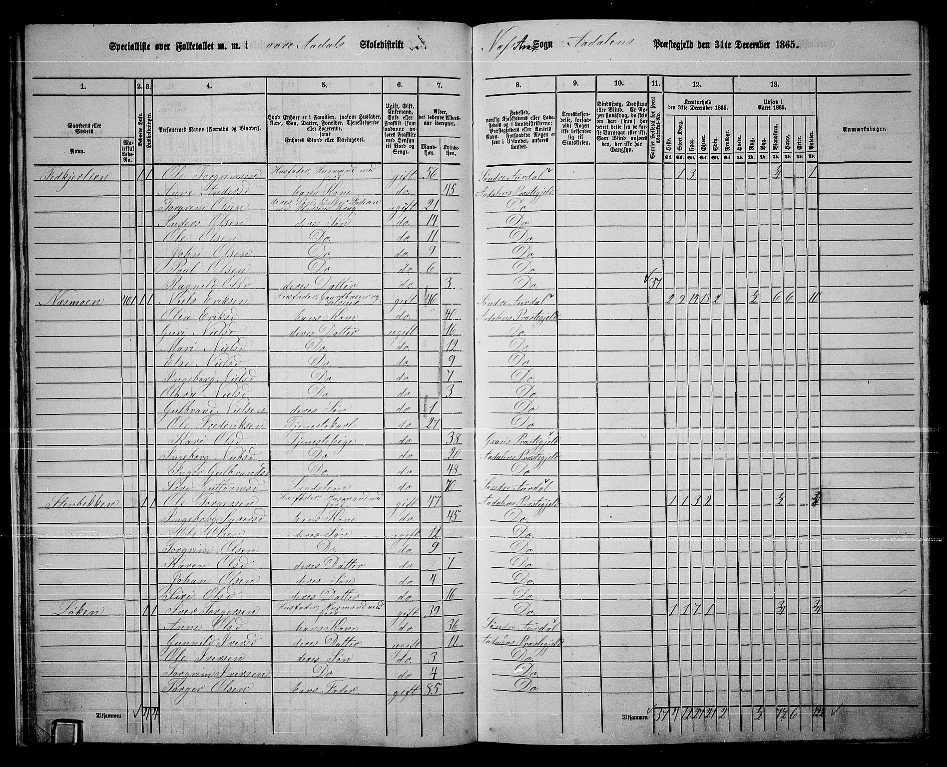 RA, 1865 census for Ådal, 1865, p. 29