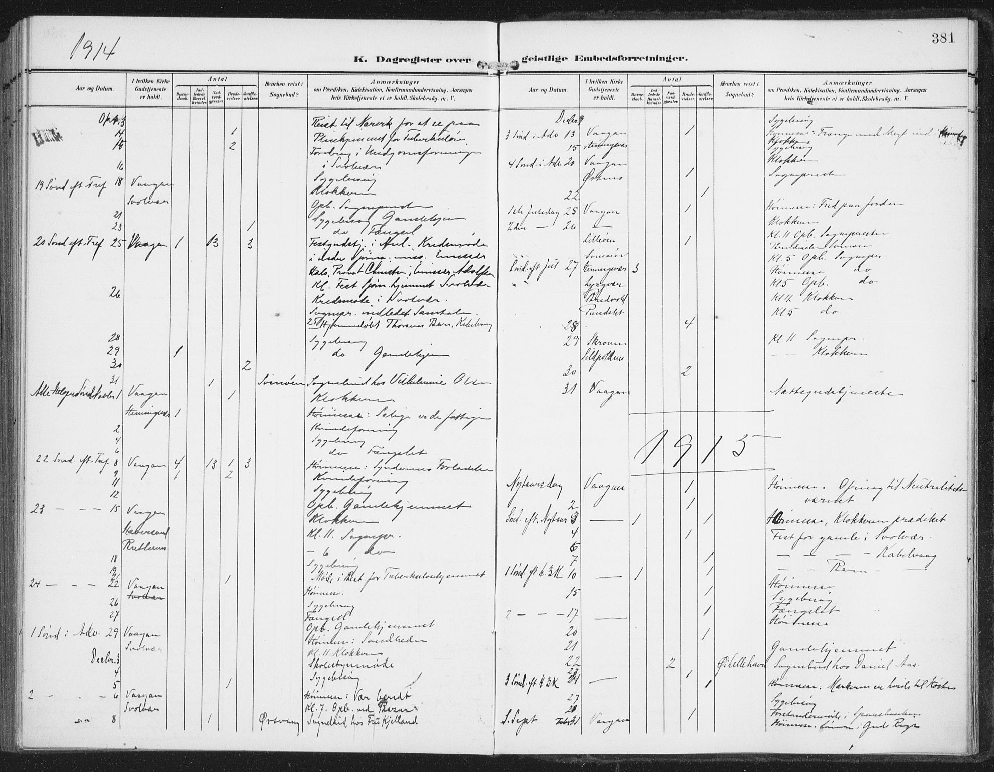 Ministerialprotokoller, klokkerbøker og fødselsregistre - Nordland, AV/SAT-A-1459/874/L1063: Parish register (official) no. 874A07, 1907-1915, p. 381