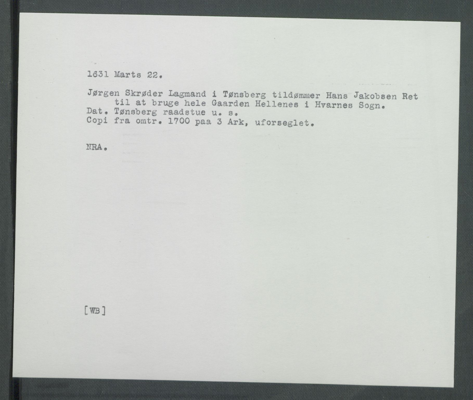 Riksarkivets diplomsamling, AV/RA-EA-5965/F02/L0140: Dokumenter, 1631, p. 9