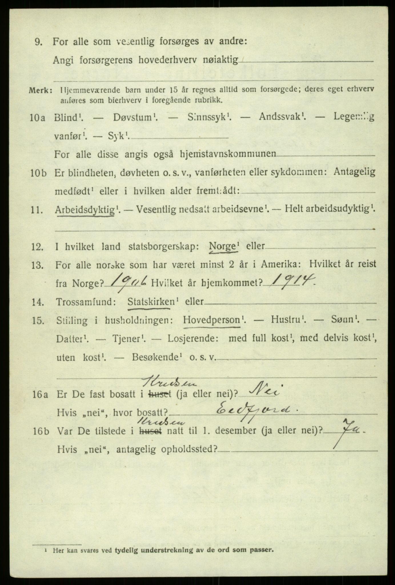 SAB, 1920 census for Kinsarvik, 1920, p. 3587