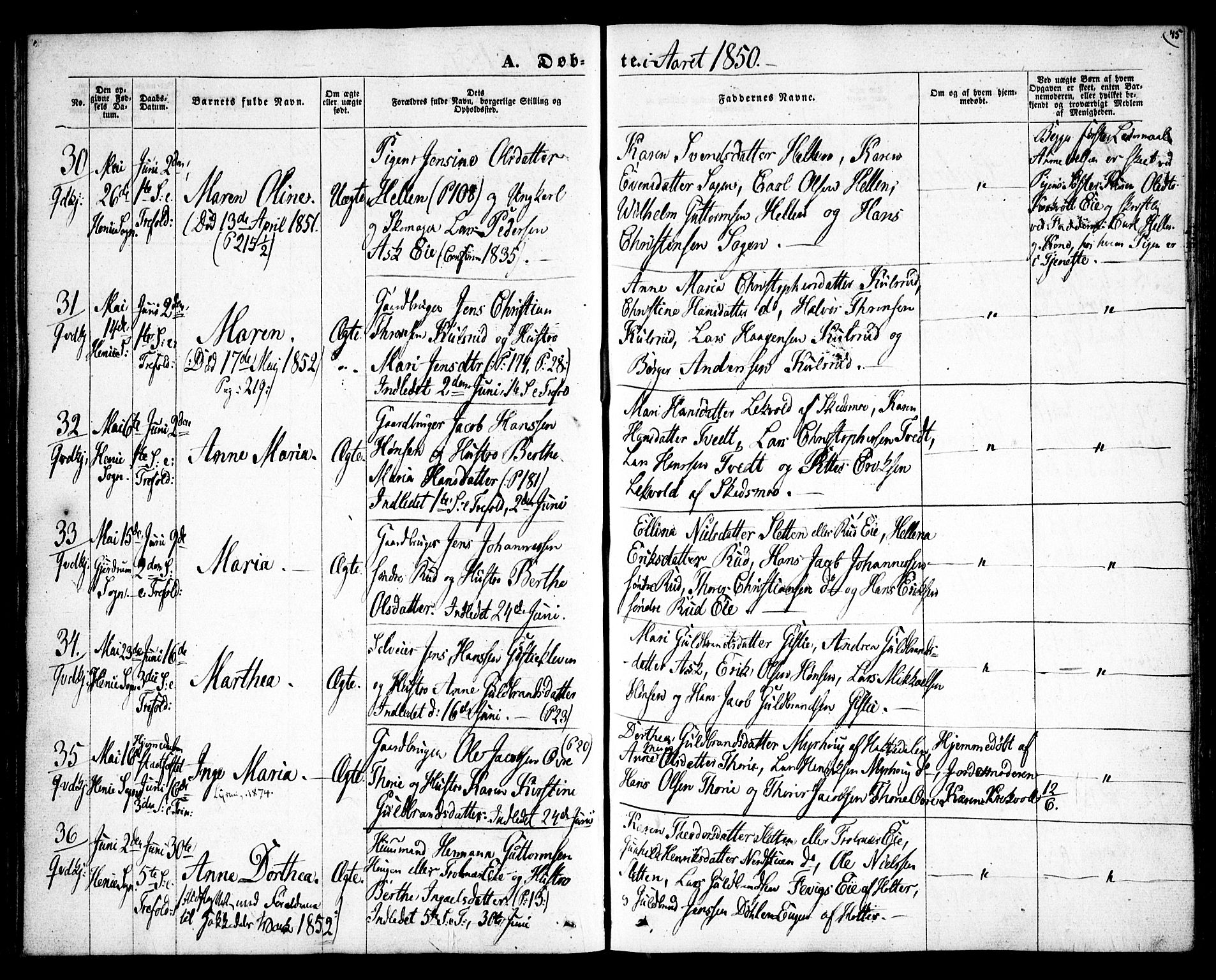 Gjerdrum prestekontor Kirkebøker, AV/SAO-A-10412b/F/Fa/L0006: Parish register (official) no. I 6, 1845-1856, p. 45