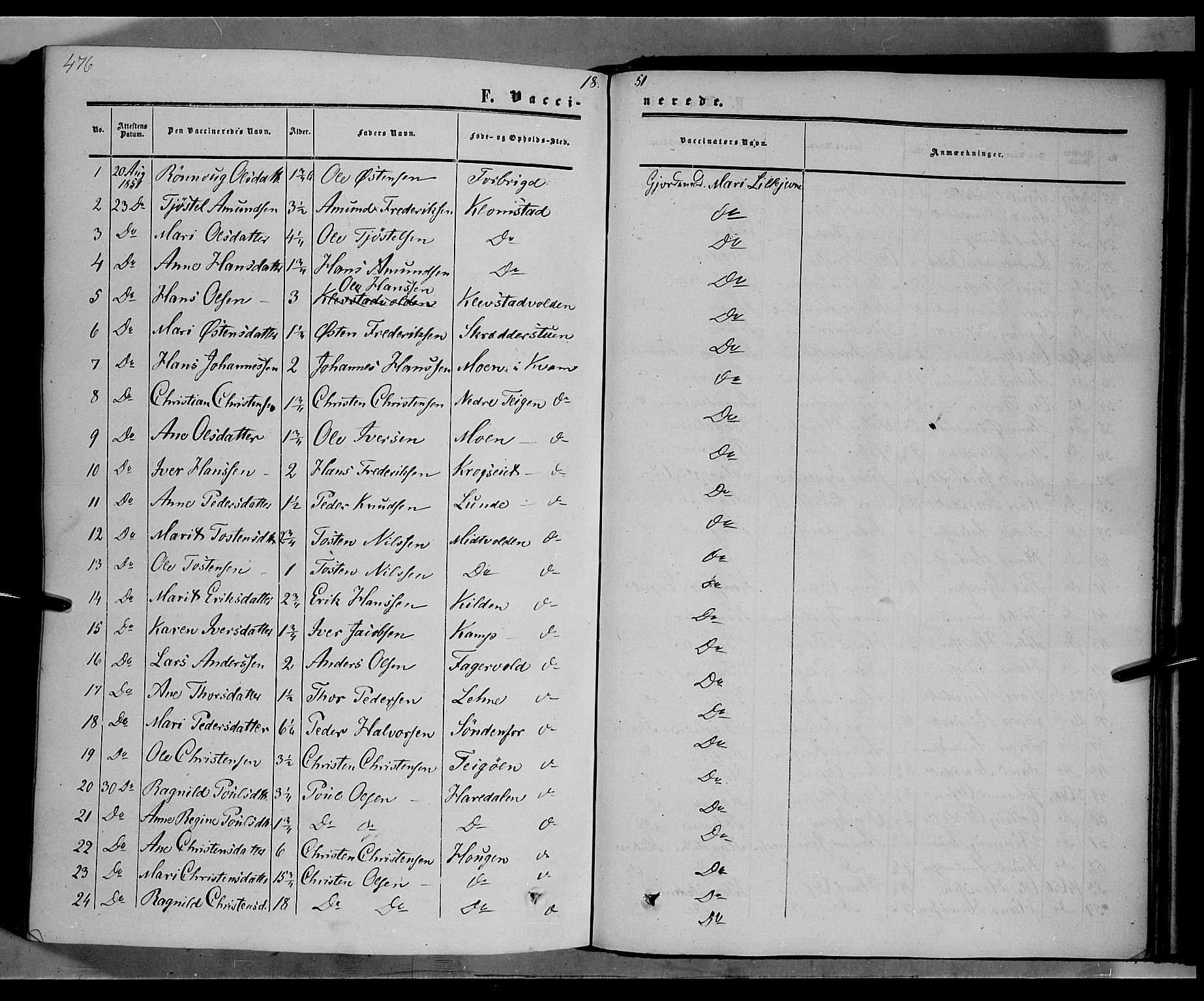 Nord-Fron prestekontor, AV/SAH-PREST-080/H/Ha/Haa/L0001: Parish register (official) no. 1, 1851-1864, p. 476