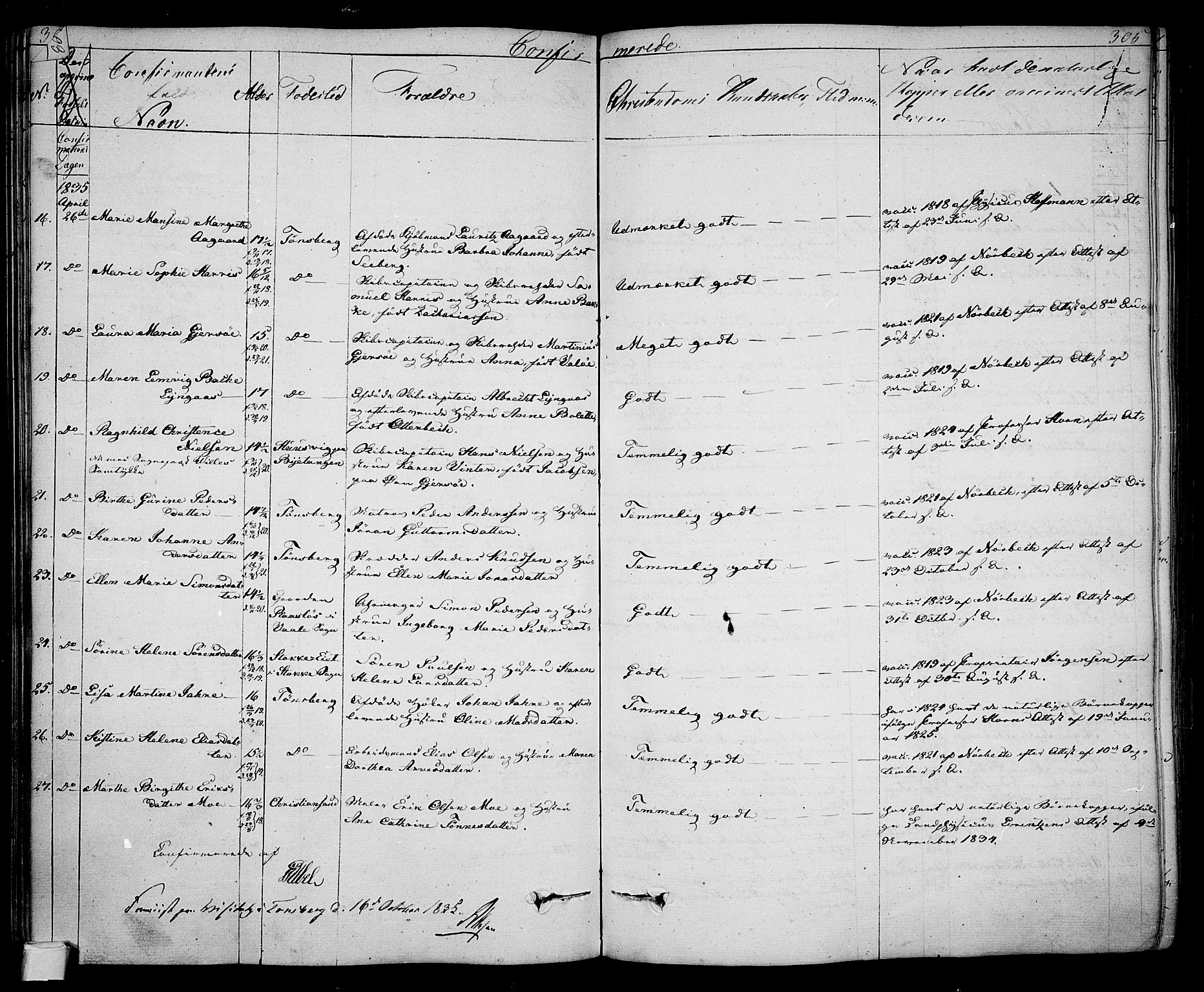 Tønsberg kirkebøker, AV/SAKO-A-330/F/Fa/L0005: Parish register (official) no. I 5, 1827-1836, p. 304-305