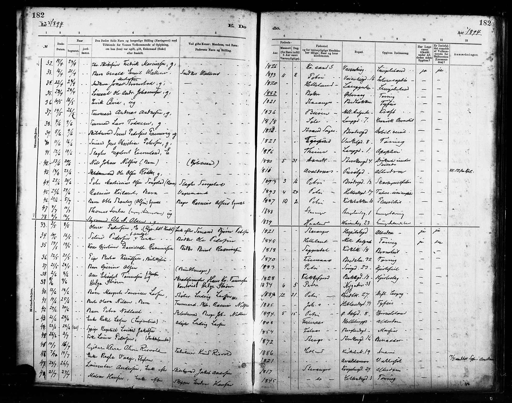 St. Petri sokneprestkontor, AV/SAST-A-101813/001/30/30BA/L0017: Parish register (official) no. A 17, 1879-1895, p. 182