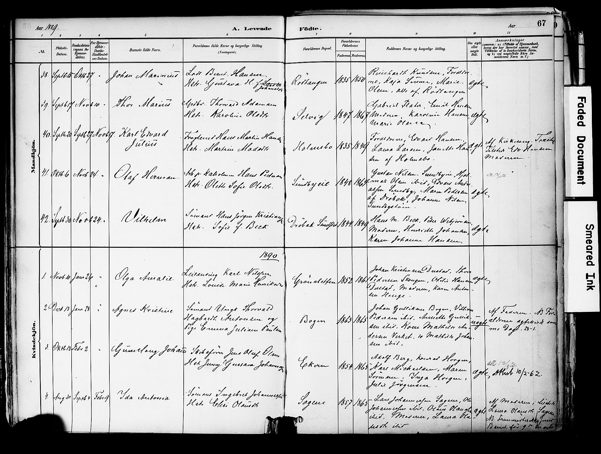 Hurum kirkebøker, SAKO/A-229/F/Fa/L0014: Parish register (official) no. 14, 1882-1895, p. 67