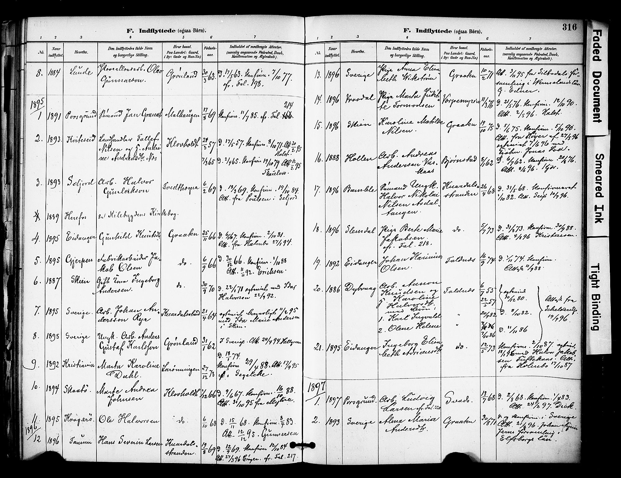 Solum kirkebøker, SAKO/A-306/F/Fa/L0010: Parish register (official) no. I 10, 1888-1898, p. 316