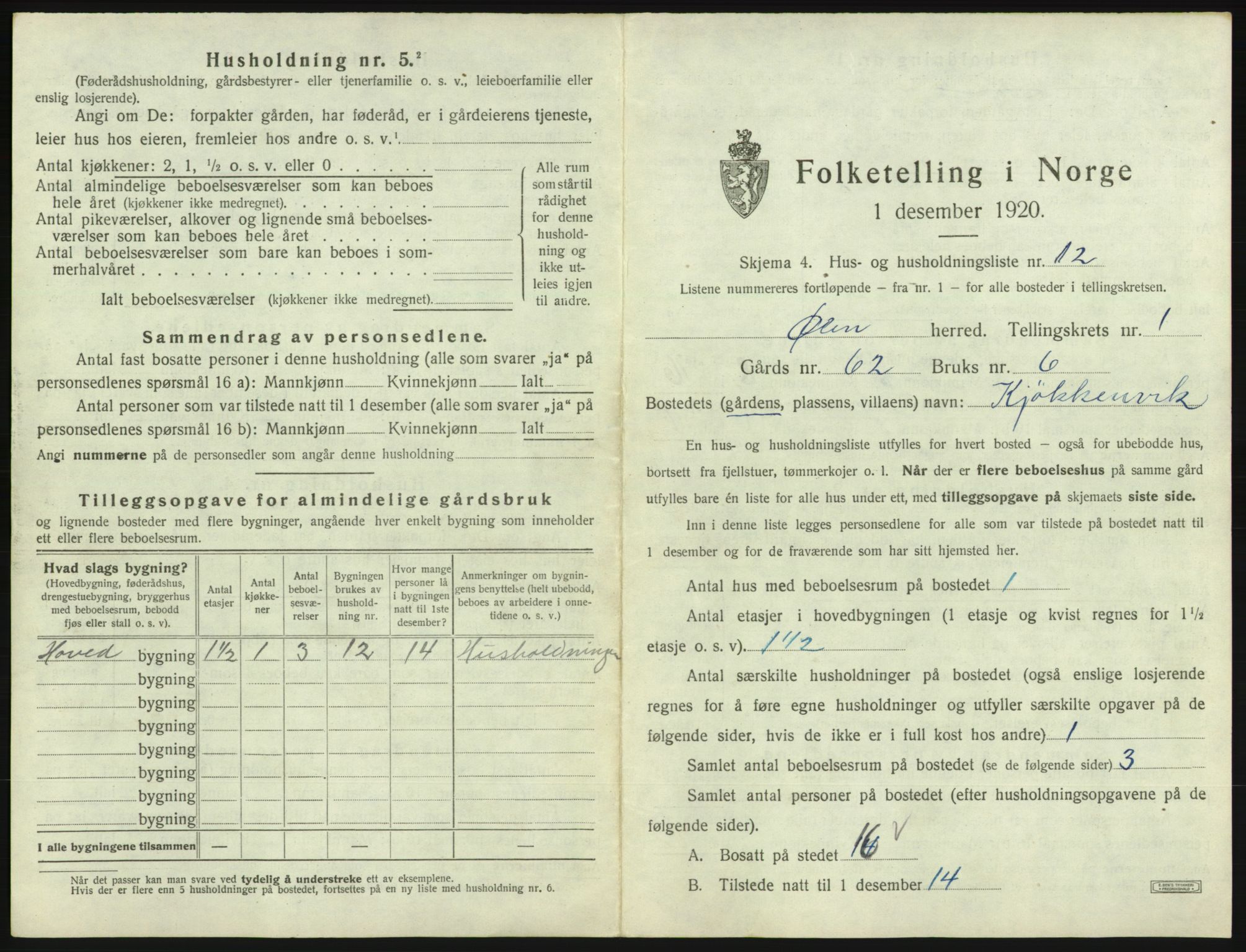 SAB, 1920 census for Ølen, 1920, p. 57