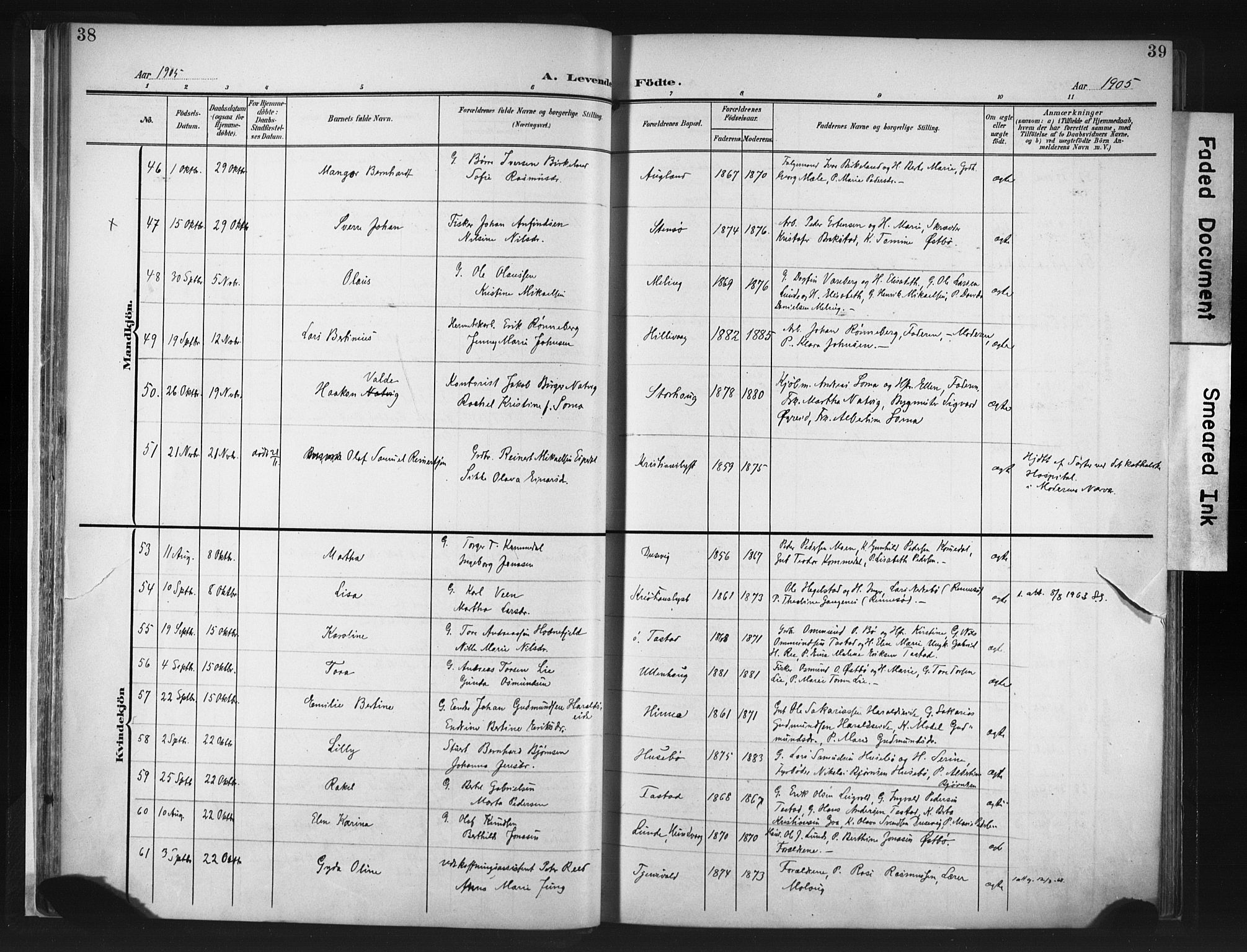 Hetland sokneprestkontor, AV/SAST-A-101826/30/30BA/L0013: Parish register (official) no. A 13, 1904-1918, p. 38-39