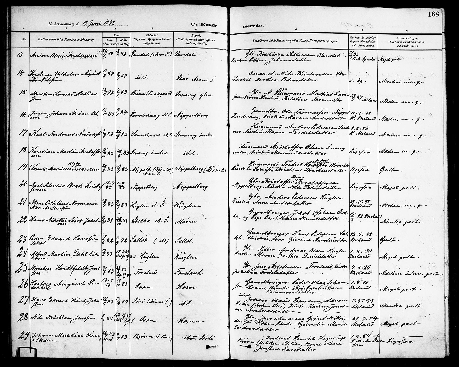 Ministerialprotokoller, klokkerbøker og fødselsregistre - Nordland, AV/SAT-A-1459/838/L0559: Parish register (copy) no. 838C06, 1893-1910, p. 168