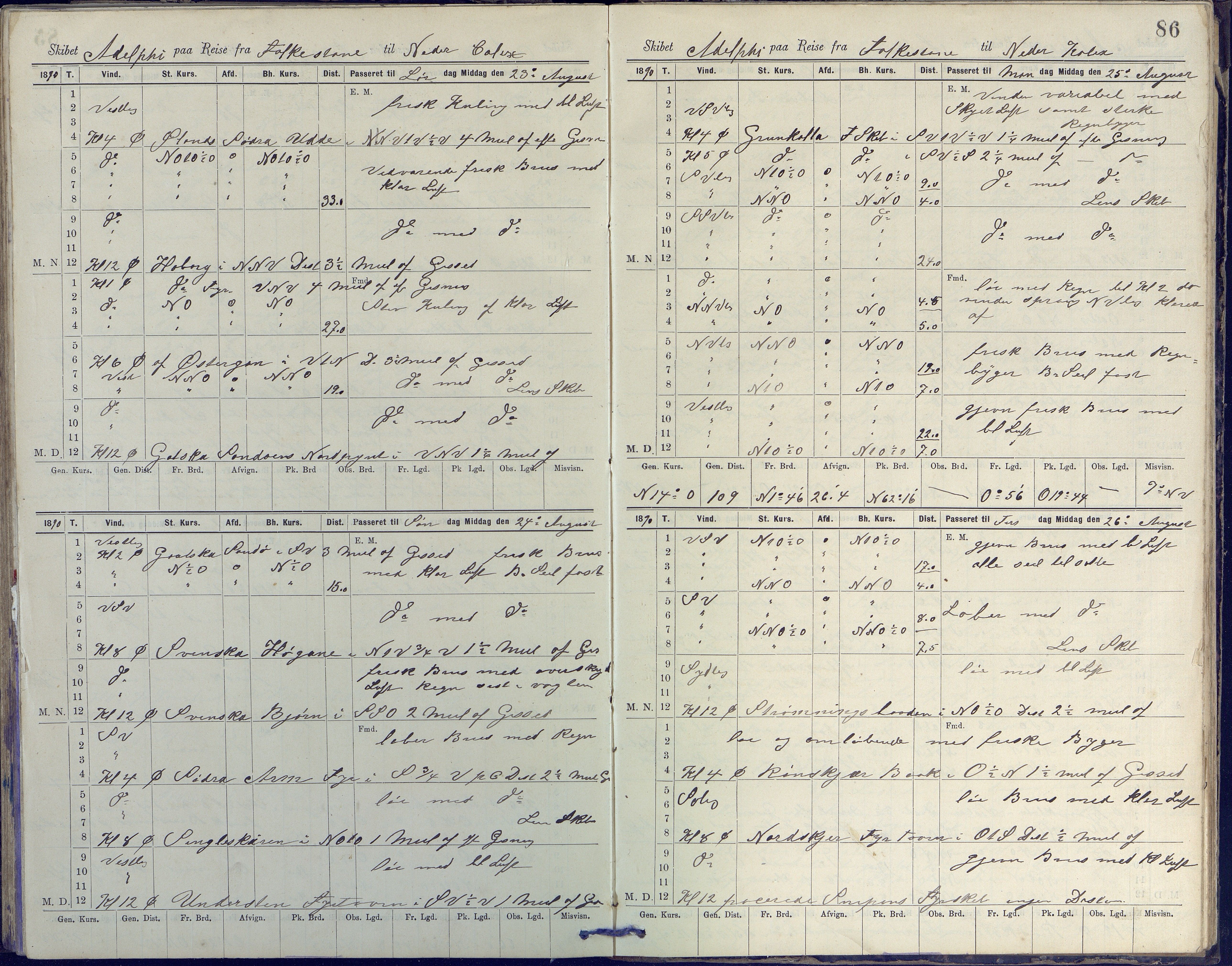 Fartøysarkivet, AAKS/PA-1934/F/L0002/0020: Flere fartøy (se mappenivå) / Adolphi (skonnert), 1888-1891, p. 86