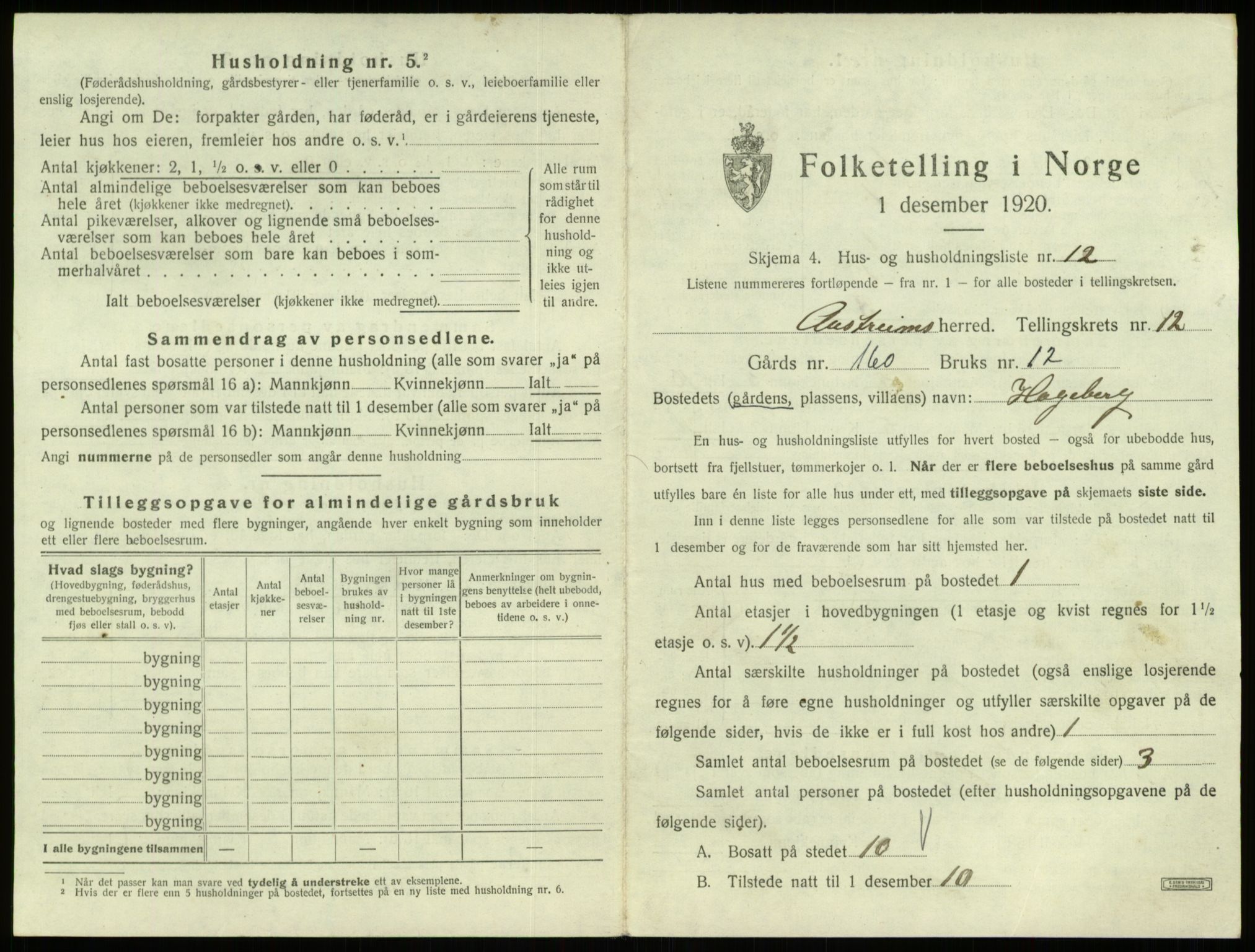 SAB, 1920 census for Austrheim, 1920, p. 614