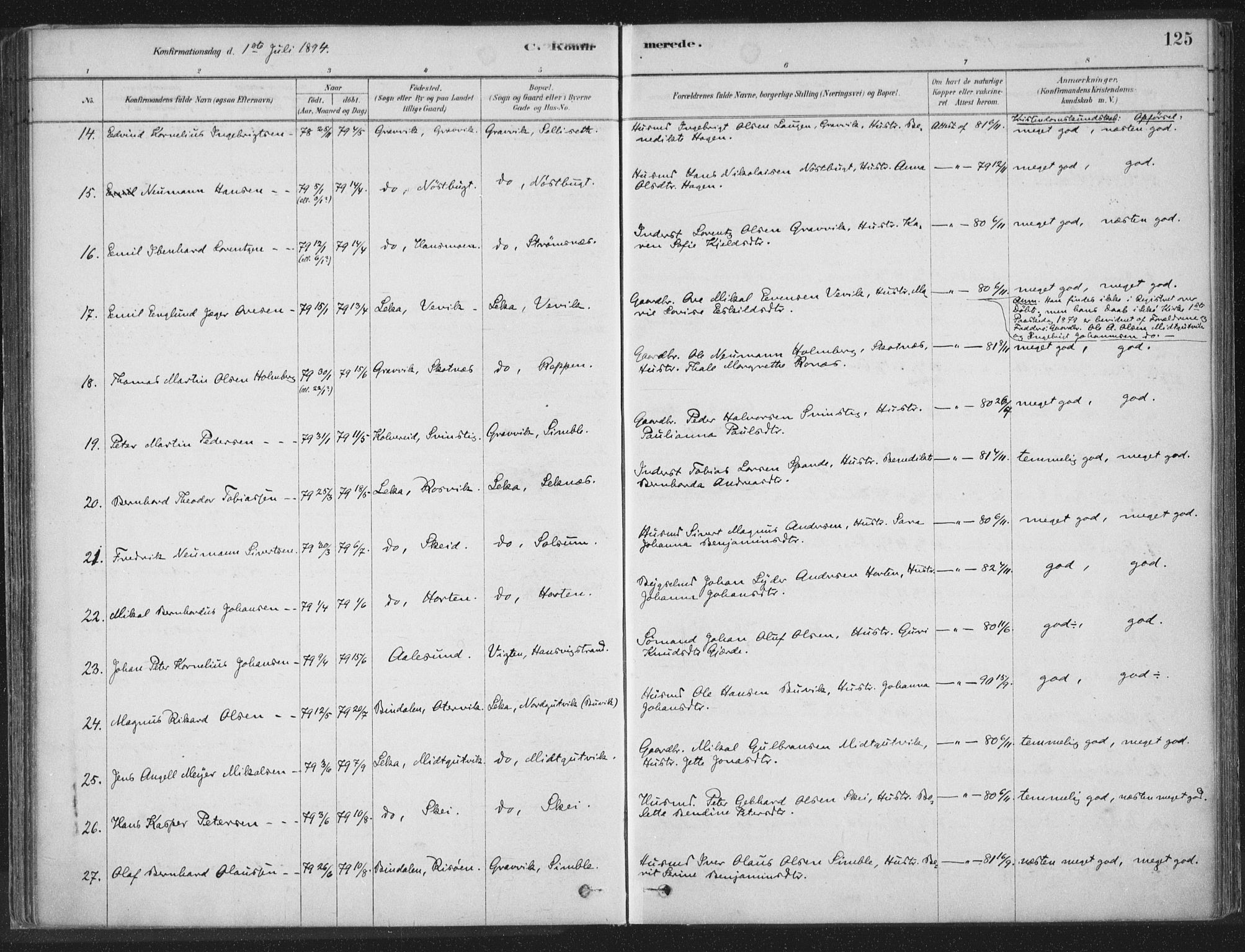 Ministerialprotokoller, klokkerbøker og fødselsregistre - Nord-Trøndelag, AV/SAT-A-1458/788/L0697: Parish register (official) no. 788A04, 1878-1902, p. 125