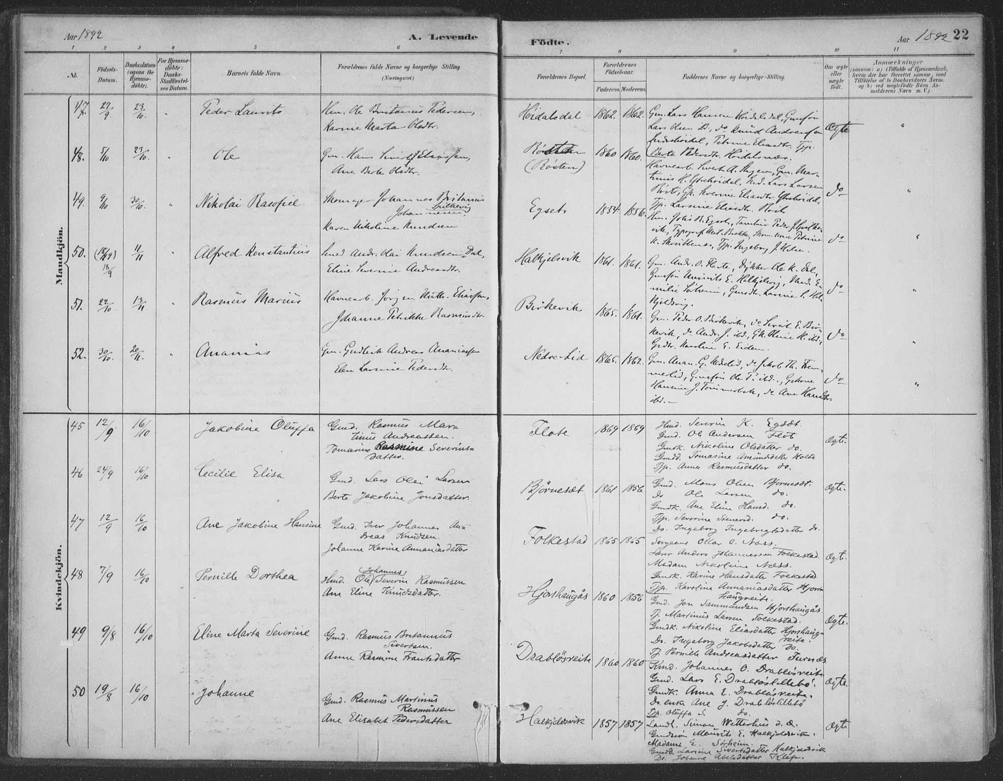 Ministerialprotokoller, klokkerbøker og fødselsregistre - Møre og Romsdal, AV/SAT-A-1454/511/L0142: Parish register (official) no. 511A09, 1891-1905, p. 22