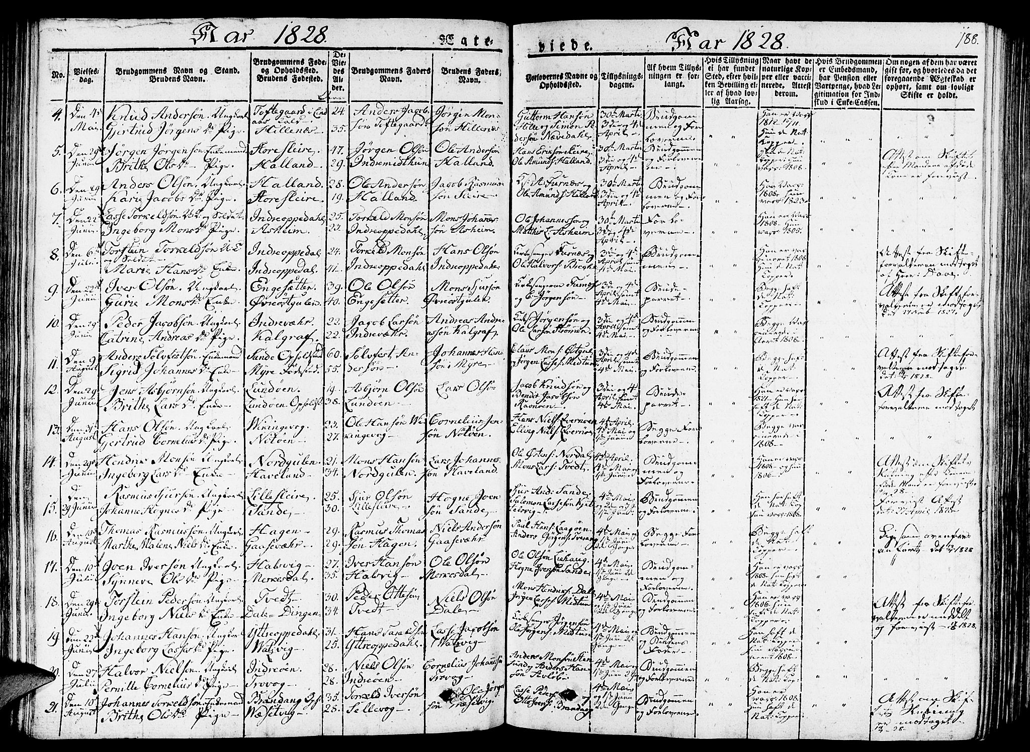 Gulen sokneprestembete, SAB/A-80201/H/Haa/Haaa/L0019: Parish register (official) no. A 19, 1826-1836, p. 188