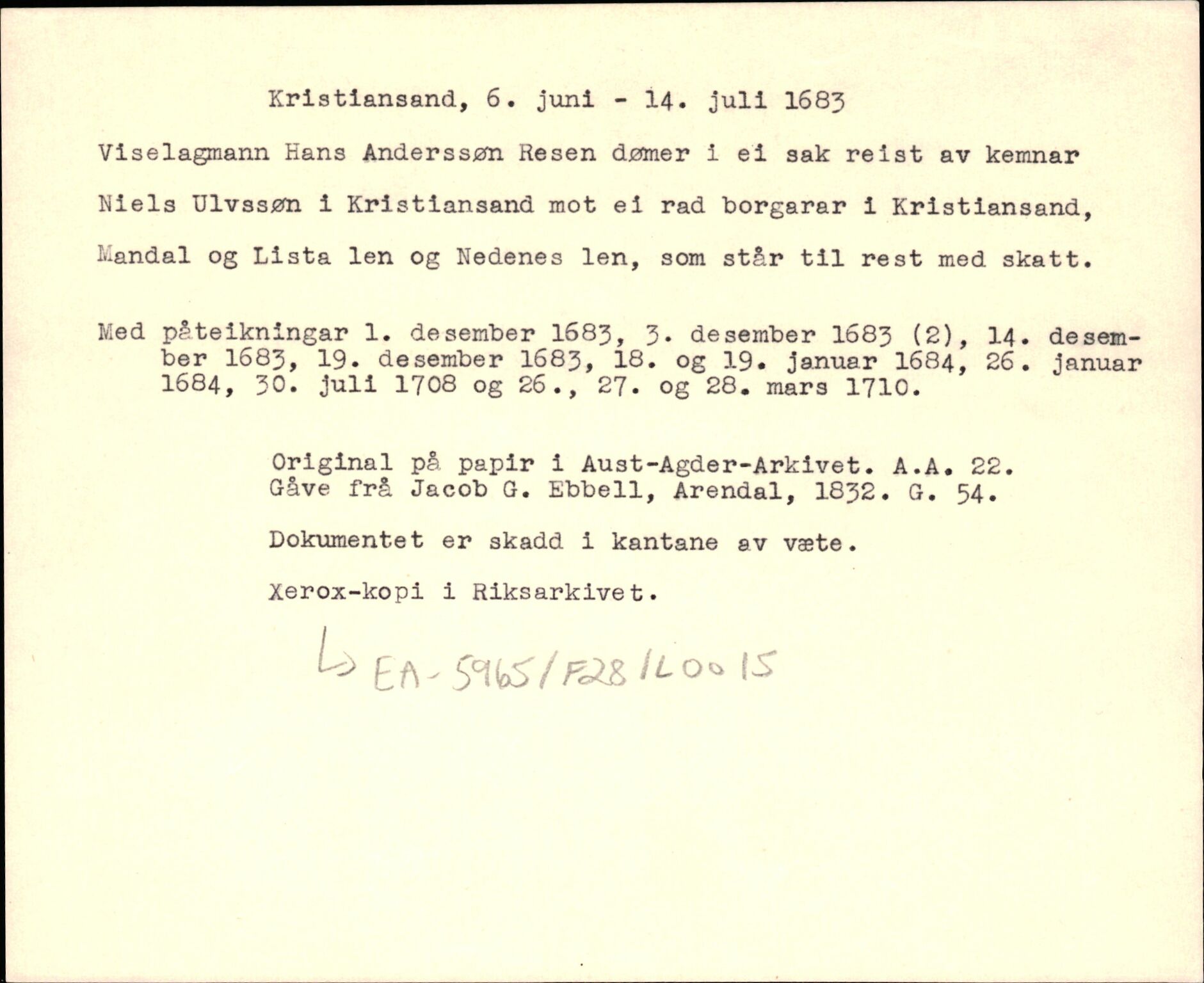 Riksarkivets diplomsamling, AV/RA-EA-5965/F35/F35d/L0005: Innlånte diplomer, seddelregister, 1661-1690, p. 468