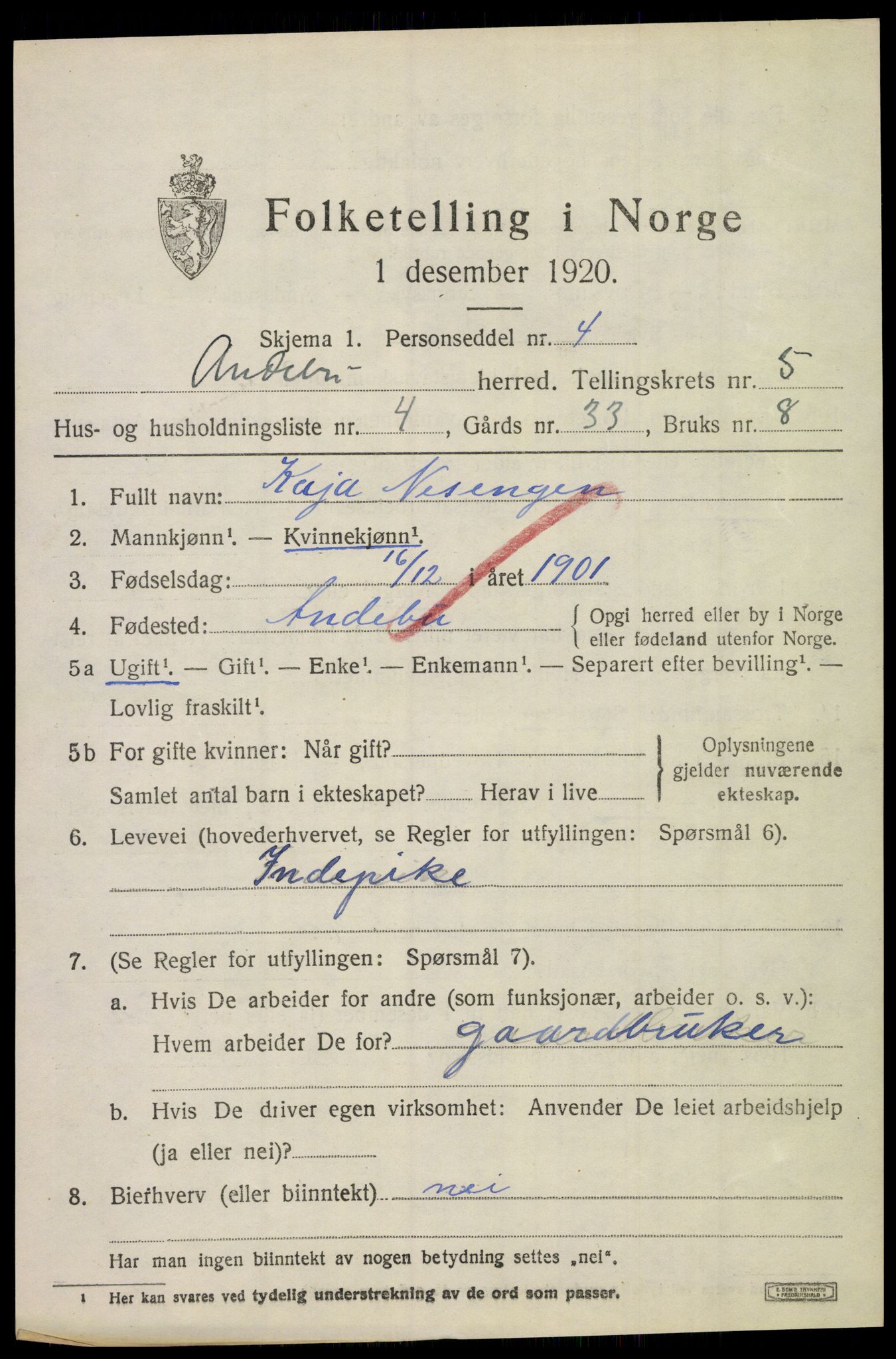 SAKO, 1920 census for Andebu, 1920, p. 2682