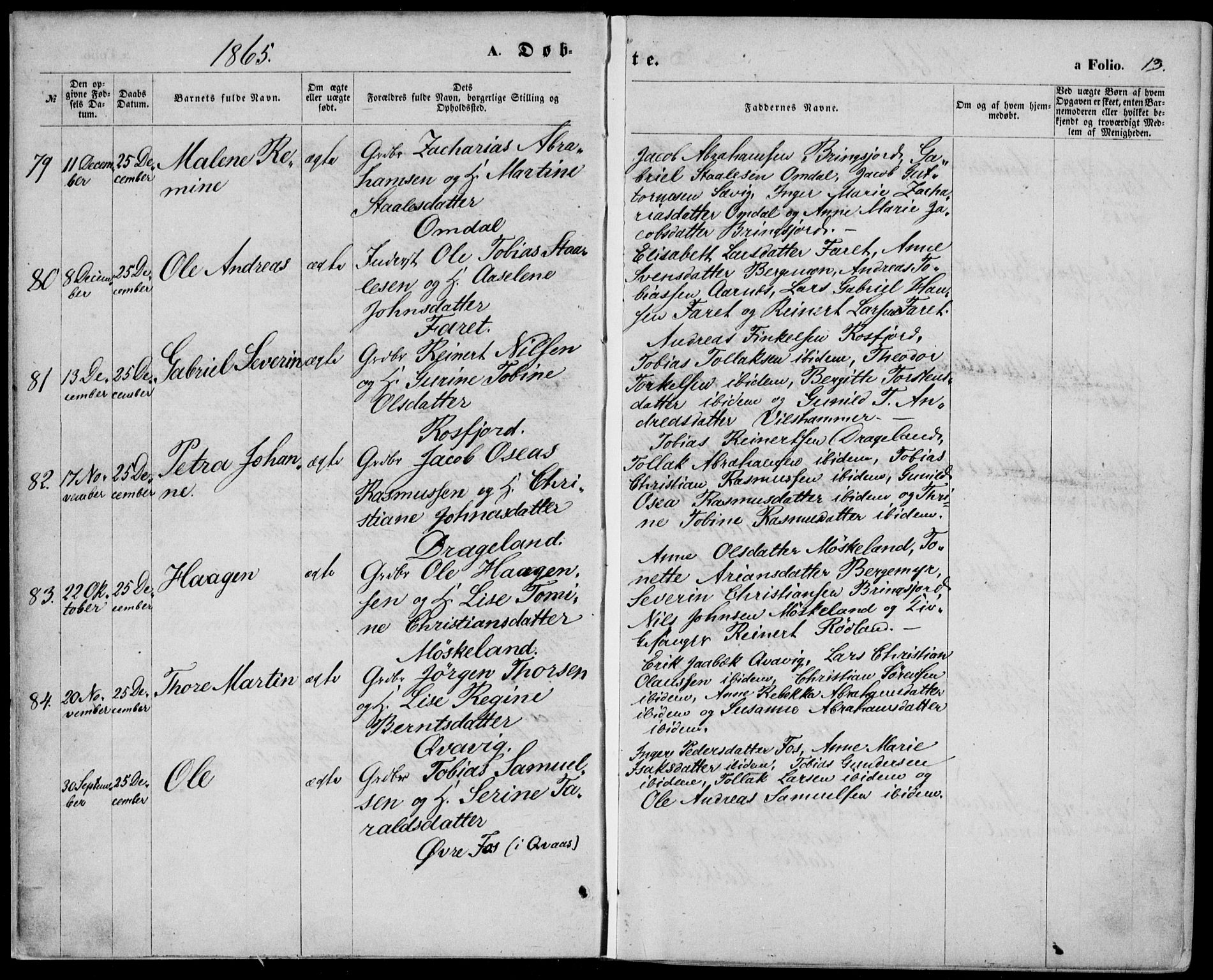 Lyngdal sokneprestkontor, AV/SAK-1111-0029/F/Fa/Fac/L0010: Parish register (official) no. A 10, 1865-1878, p. 13