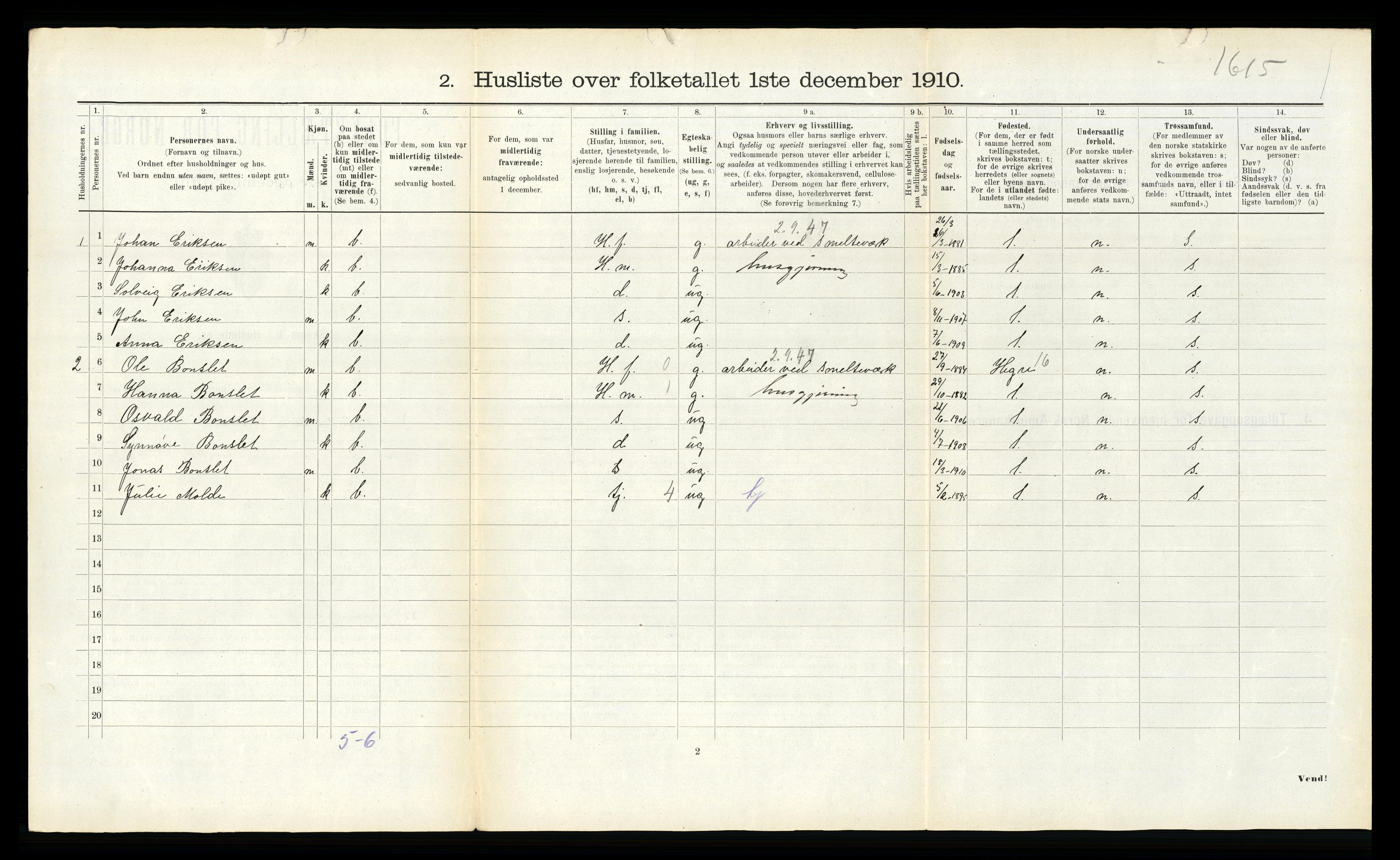 RA, 1910 census for Meråker, 1910, p. 621