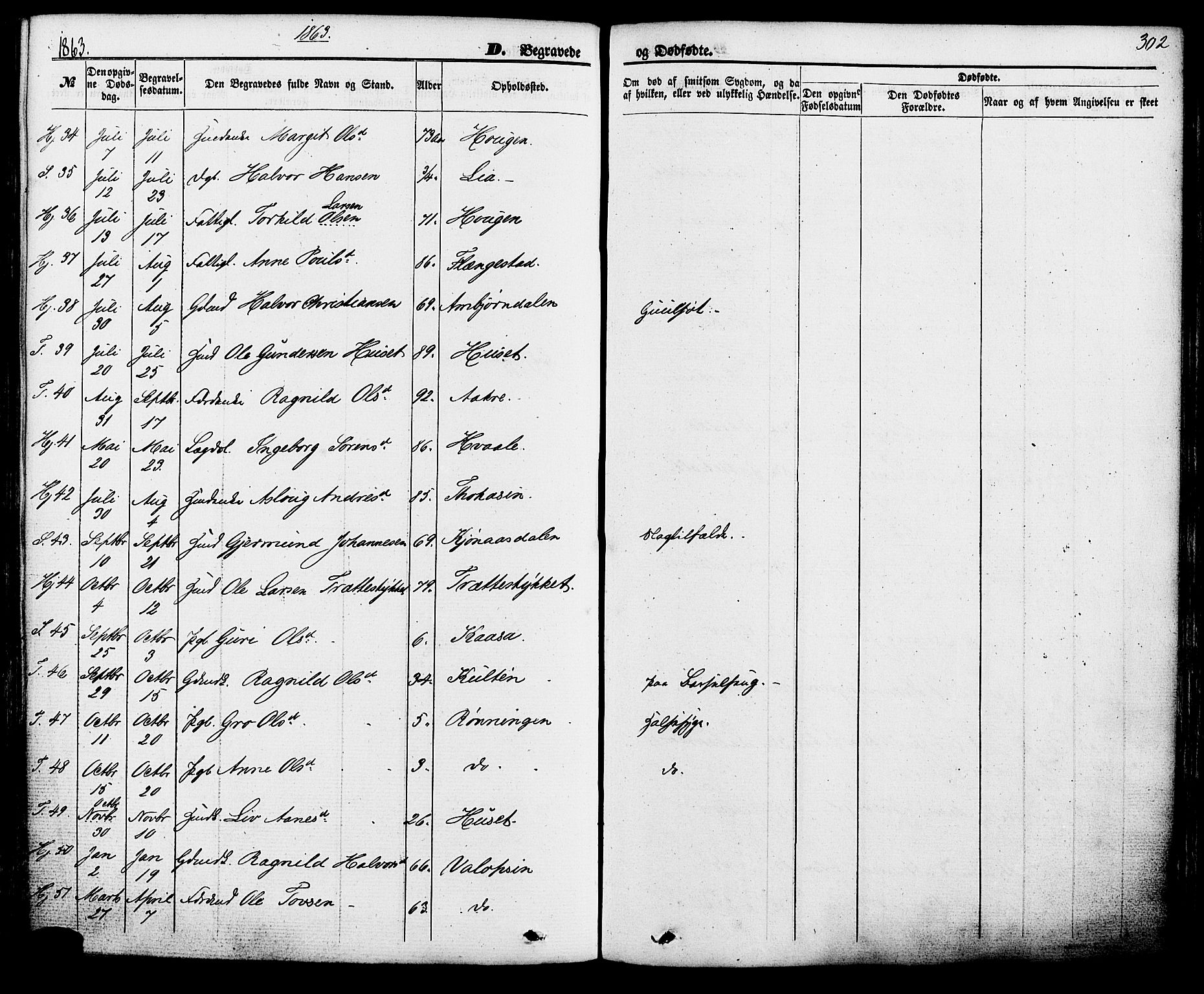 Hjartdal kirkebøker, SAKO/A-270/F/Fa/L0009: Parish register (official) no. I 9, 1860-1879, p. 302