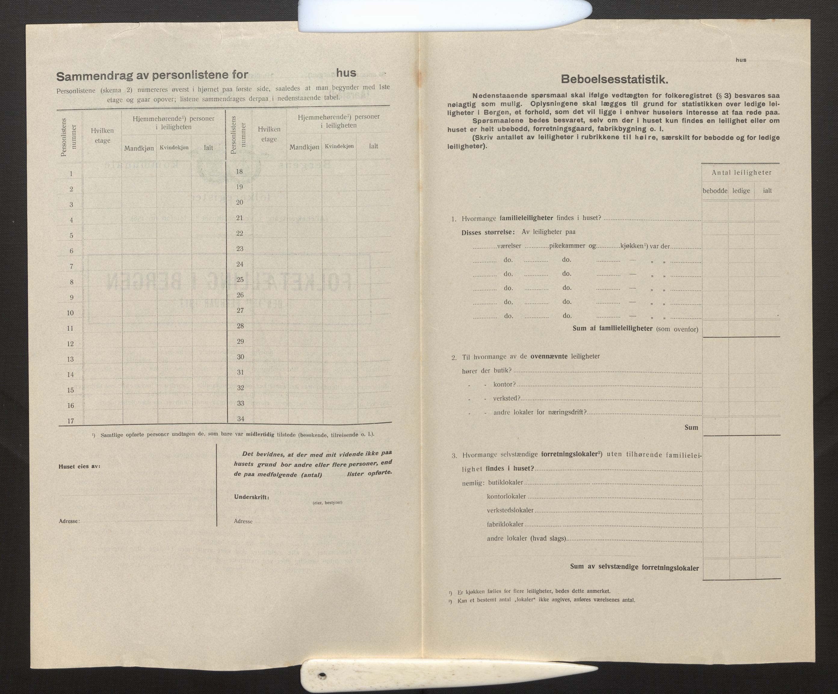 SAB, Municipal Census 1917 for Bergen, 1917, p. 54167