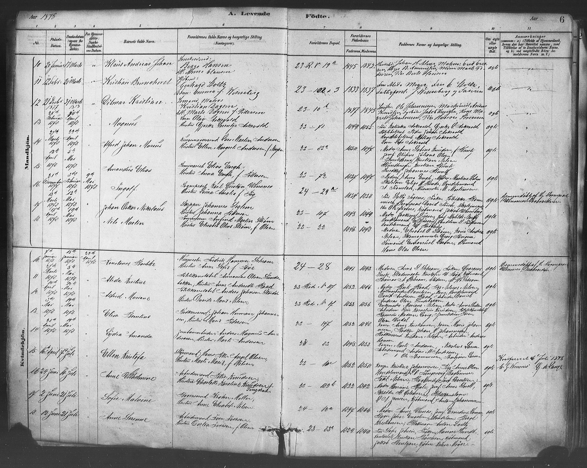 Mariakirken Sokneprestembete, SAB/A-76901/H/Haa/L0007: Parish register (official) no. A 7, 1878-1893, p. 6