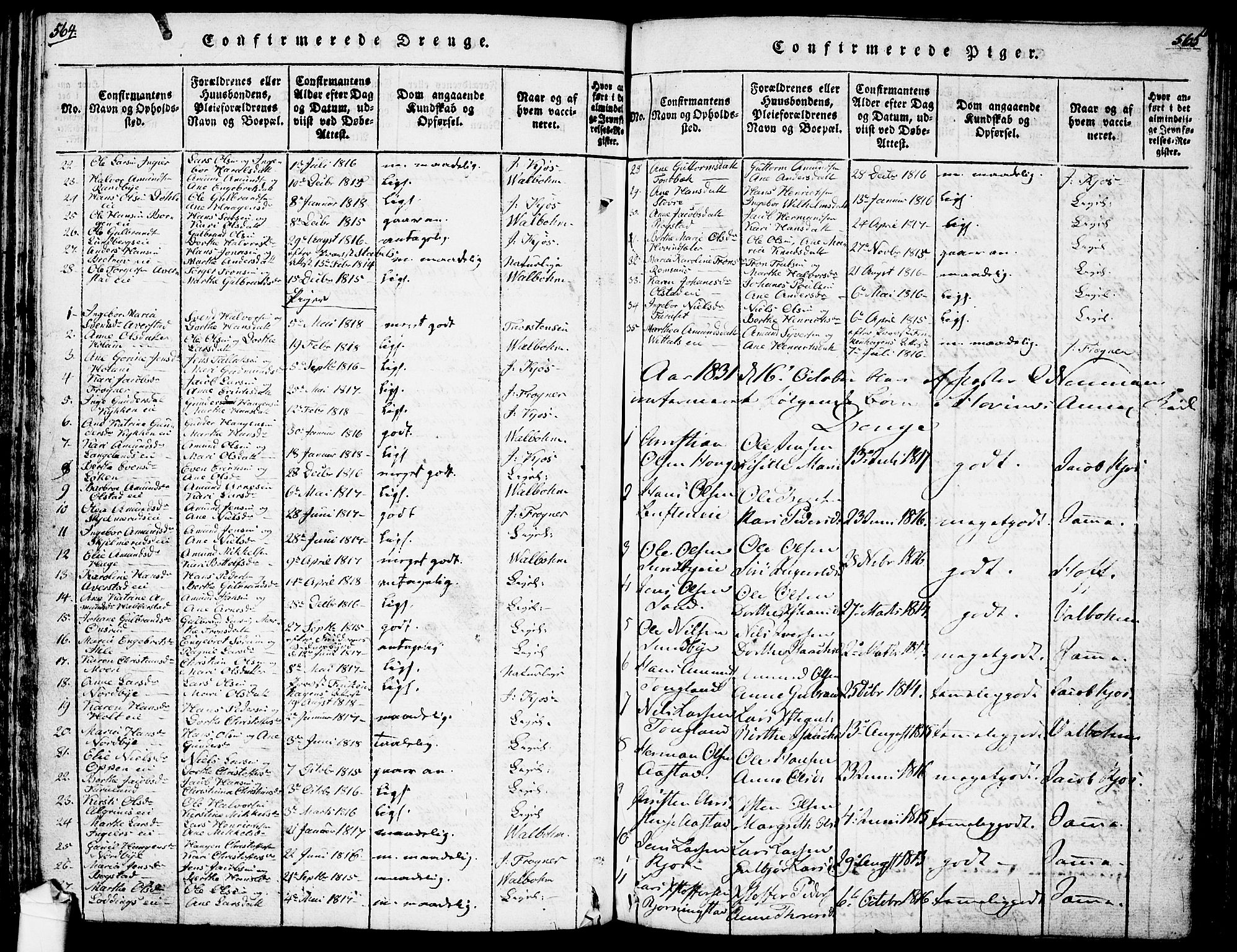 Ullensaker prestekontor Kirkebøker, SAO/A-10236a/F/Fa/L0013: Parish register (official) no. I 13, 1815-1835, p. 564-565
