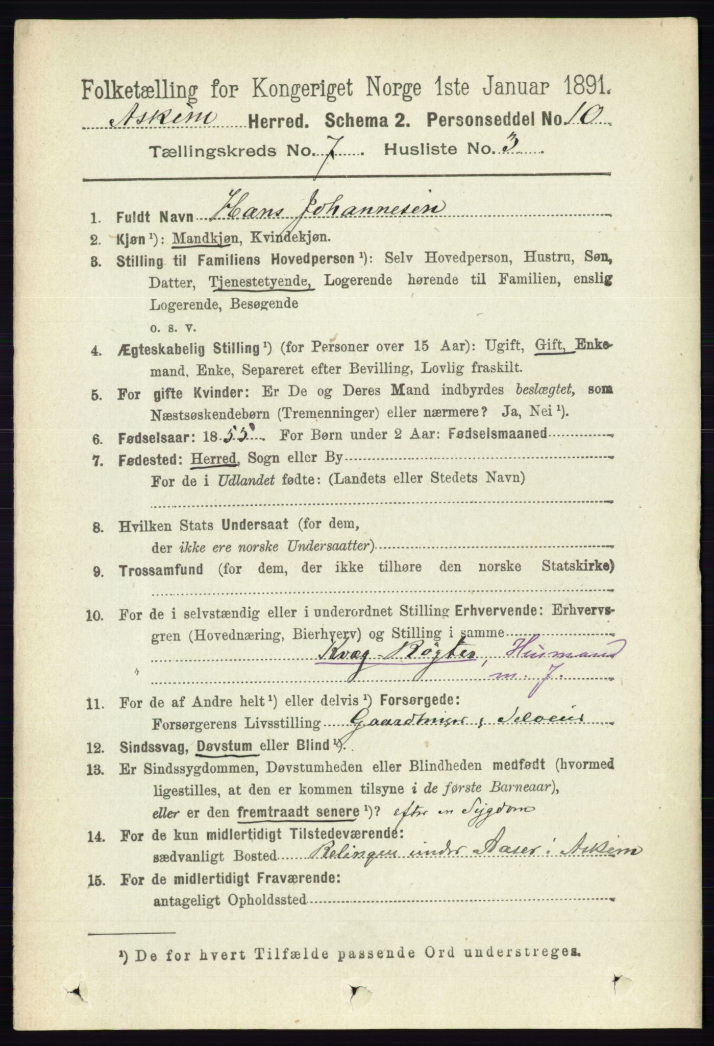 RA, 1891 census for 0124 Askim, 1891, p. 1033