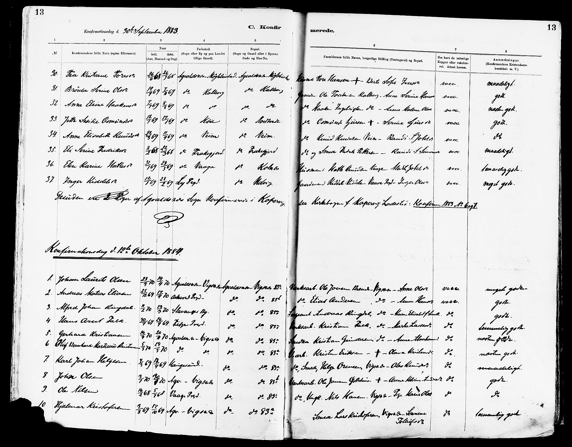 Avaldsnes sokneprestkontor, AV/SAST-A -101851/H/Ha/Haa/L0015: Parish register (official) no. A 15, 1880-1906, p. 13