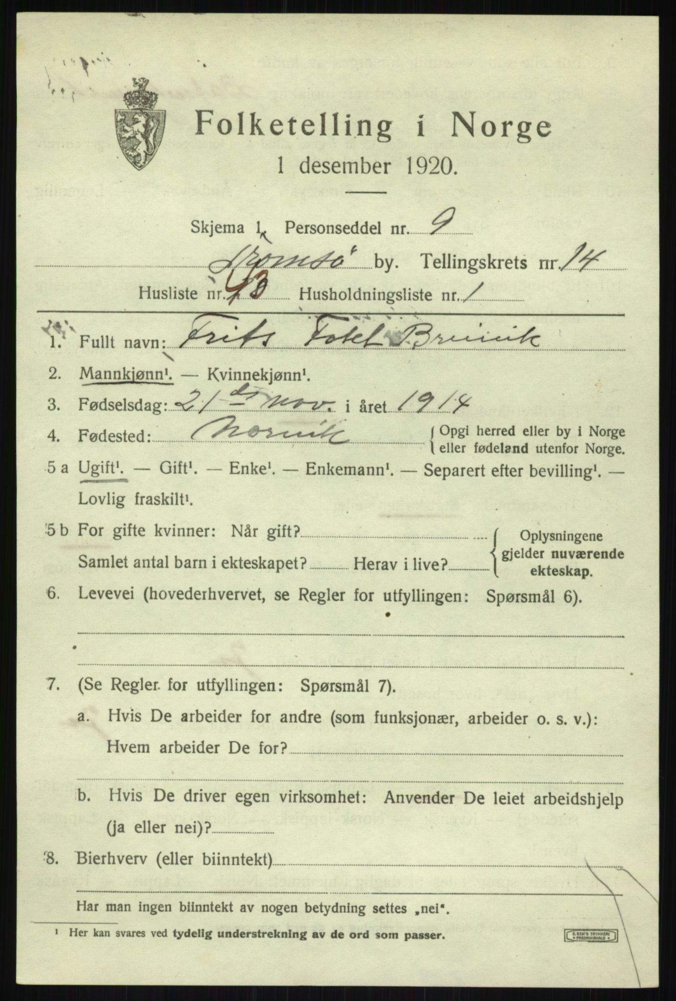 SATØ, 1920 census for Tromsø, 1920, p. 27073