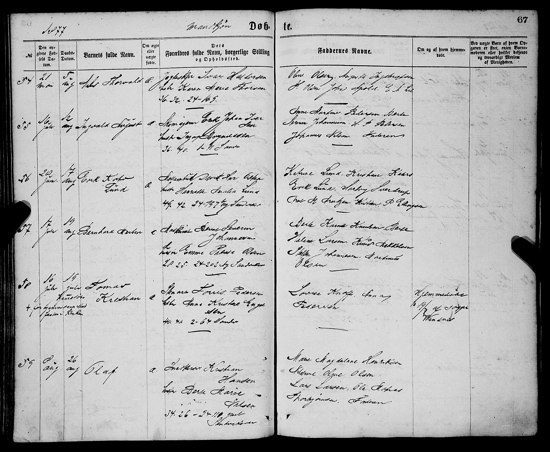 Sandviken Sokneprestembete, AV/SAB-A-77601/H/Ha/L0001: Parish register (official) no. A 1, 1867-1877, p. 67