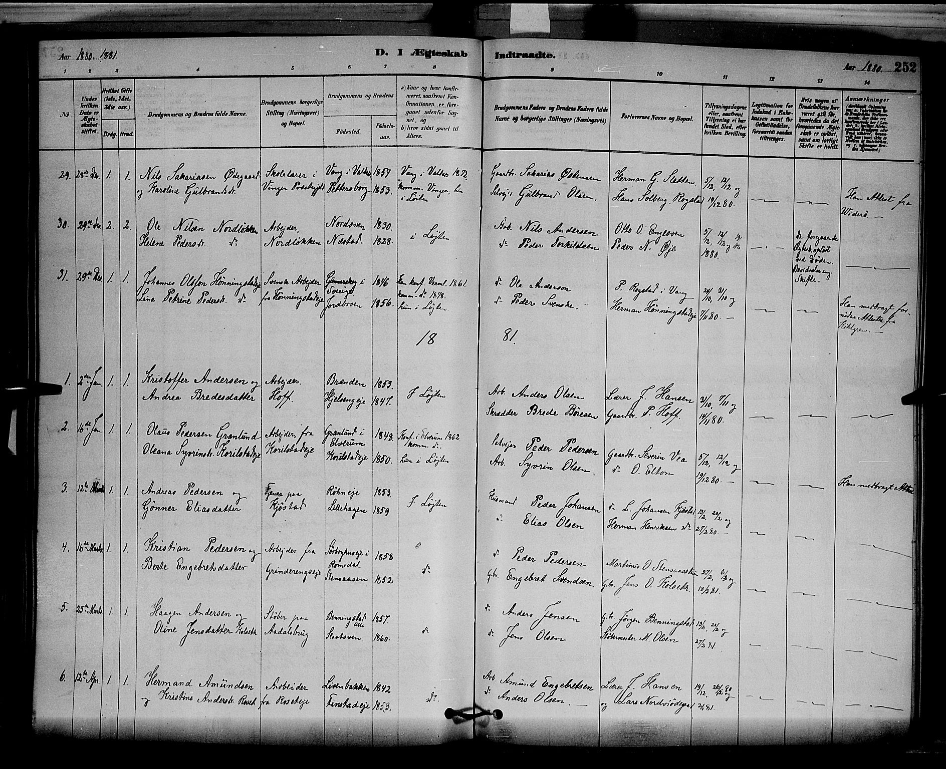 Løten prestekontor, SAH/PREST-022/L/La/L0005: Parish register (copy) no. 5, 1878-1891, p. 252