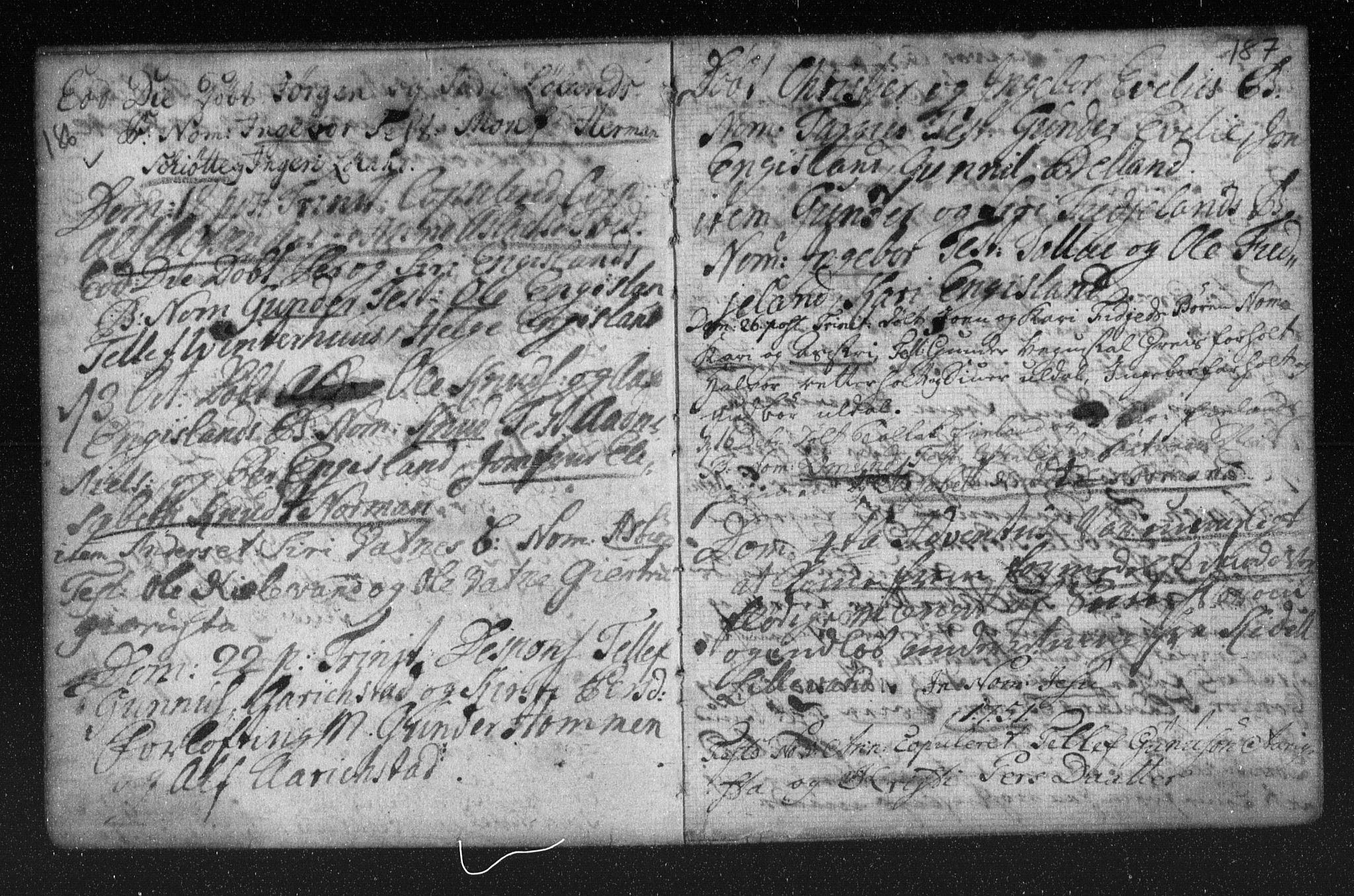 Herefoss sokneprestkontor, AV/SAK-1111-0019/F/Fa/Fab/L0001: Parish register (official) no. A 1, 1704-1779, p. 186-187