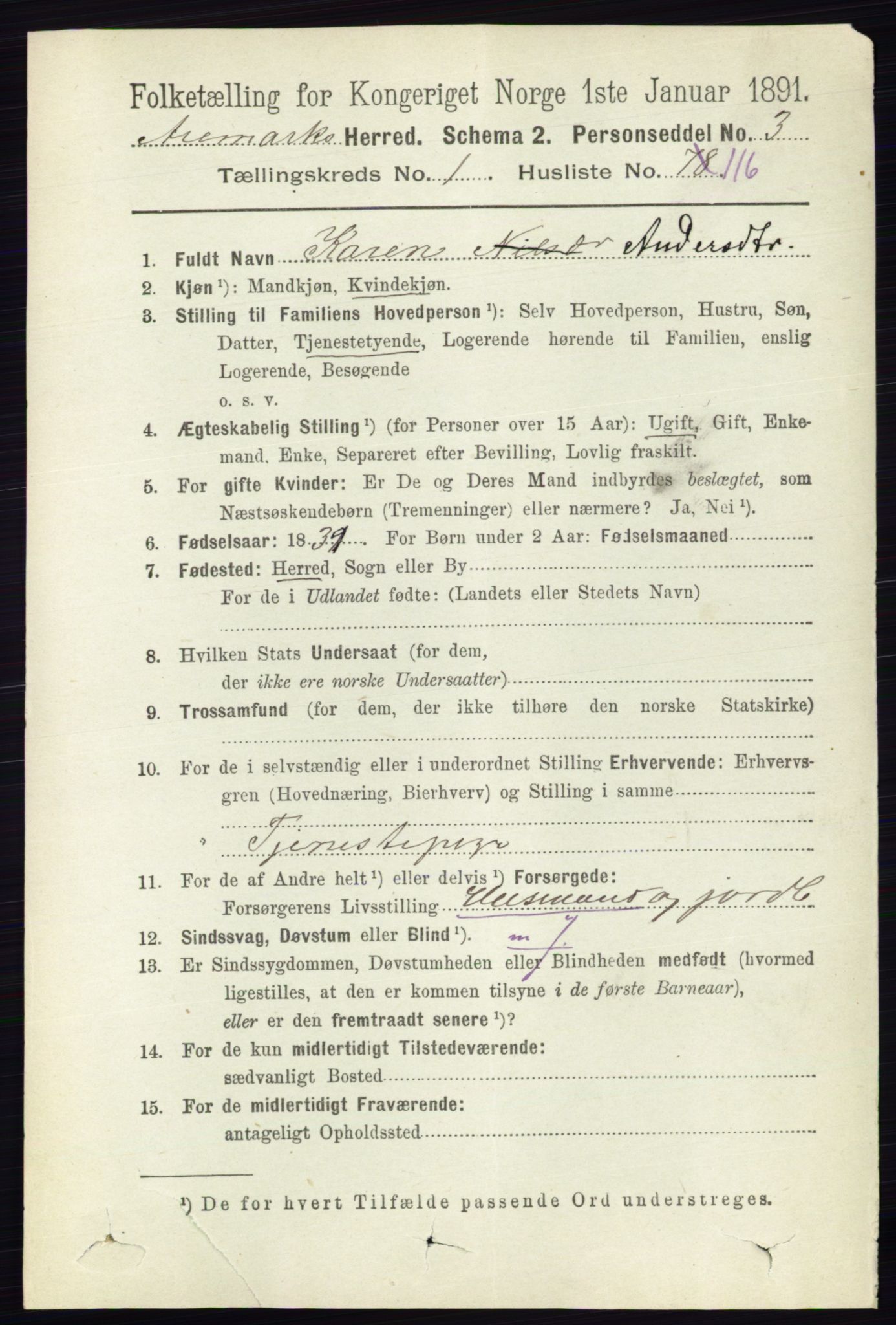 RA, 1891 census for 0118 Aremark, 1891, p. 776