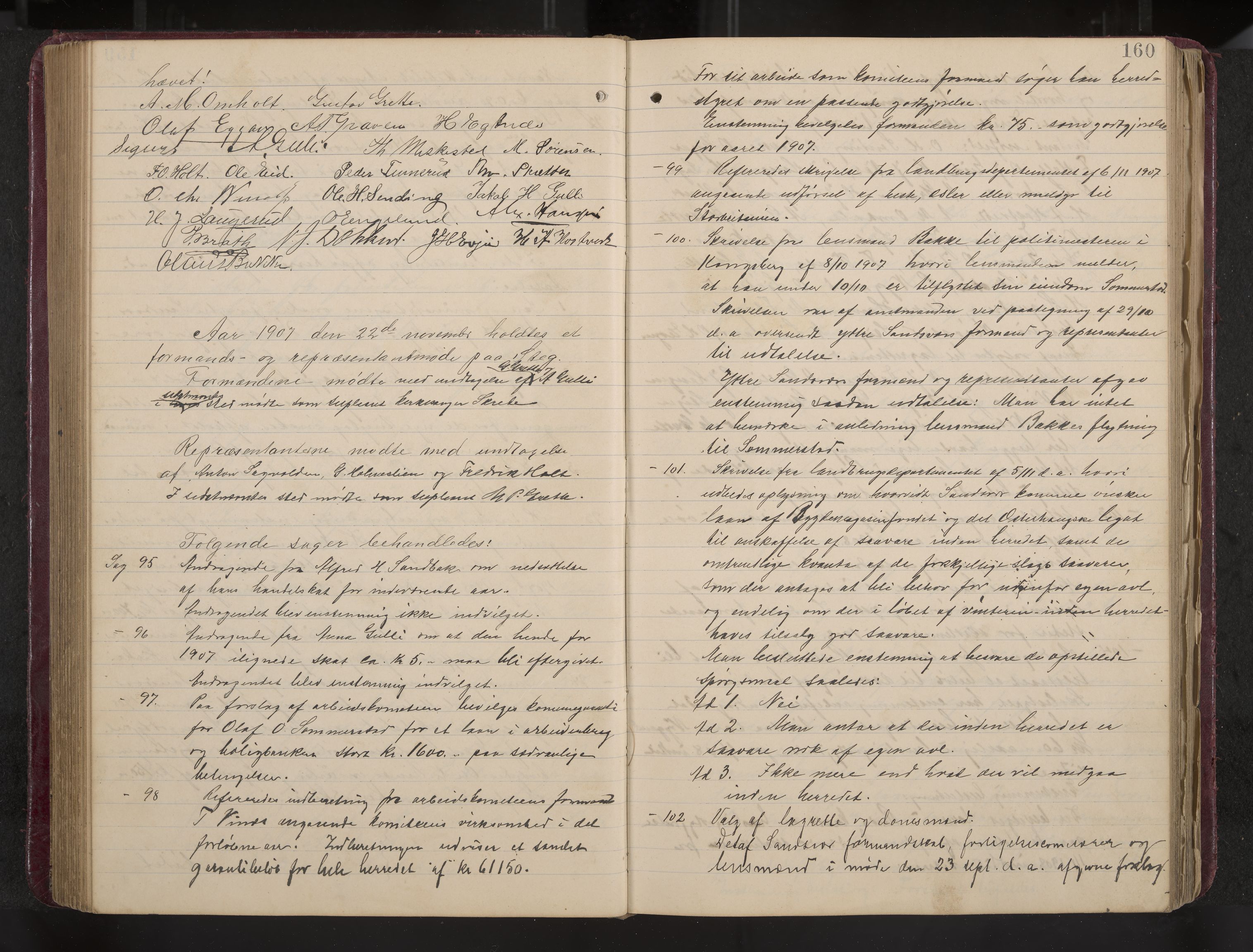 Ytre Sandsvær formannskap og sentraladministrasjon, IKAK/0629021/A/Aa/L0001: Møtebok med register, 1902-1919, p. 160