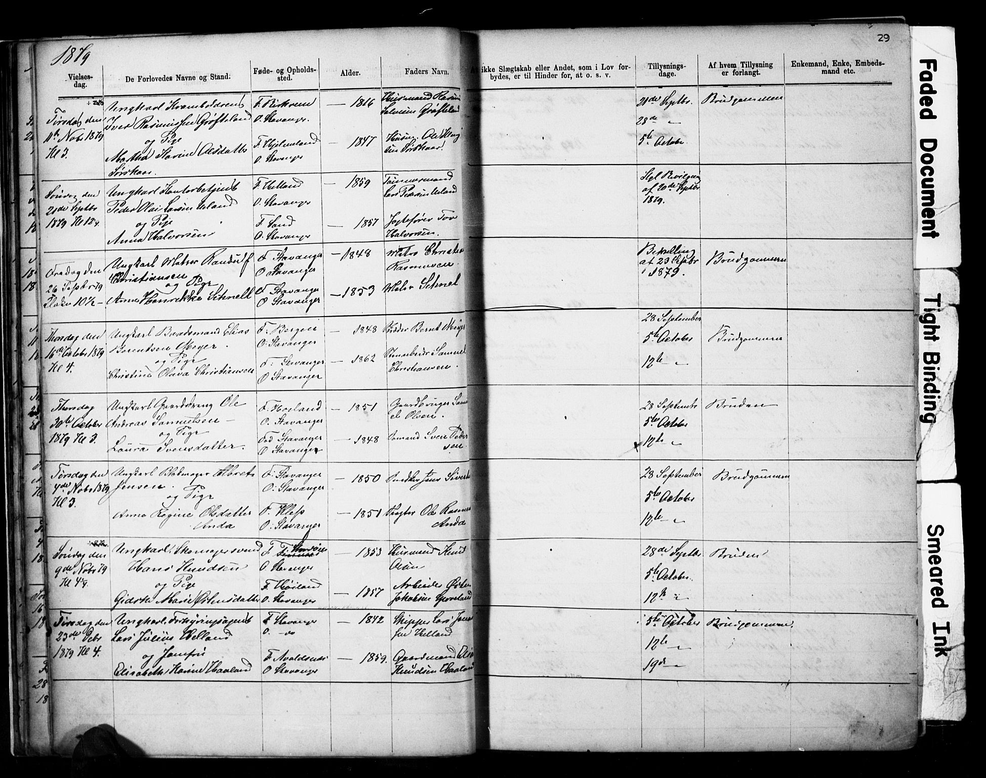 Domkirken sokneprestkontor, SAST/A-101812/001/30/30BB/L0014: Parish register (copy) no. B 14, 1875-1902, p. 29
