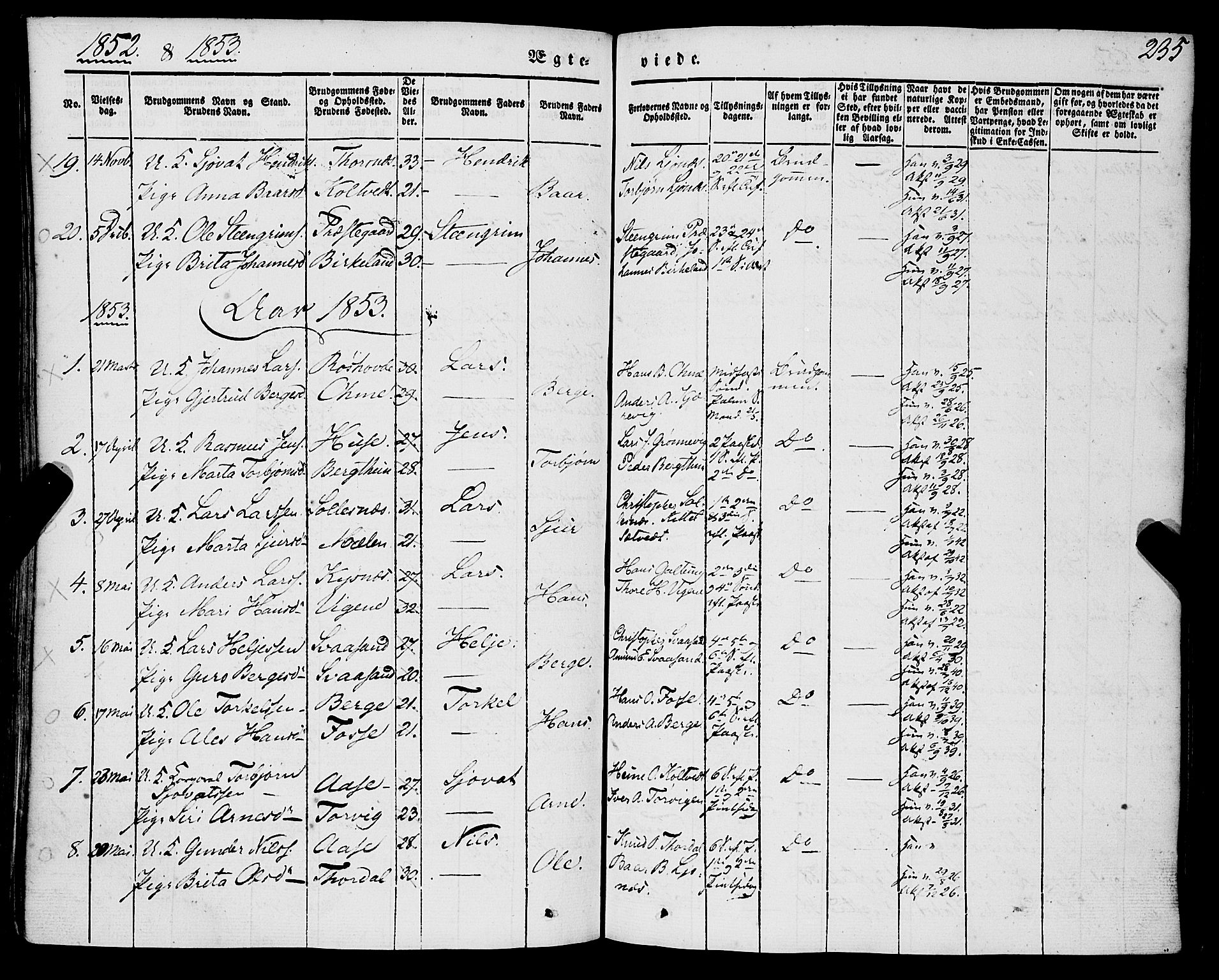 Strandebarm sokneprestembete, AV/SAB-A-78401/H/Haa: Parish register (official) no. A 7, 1844-1872, p. 235