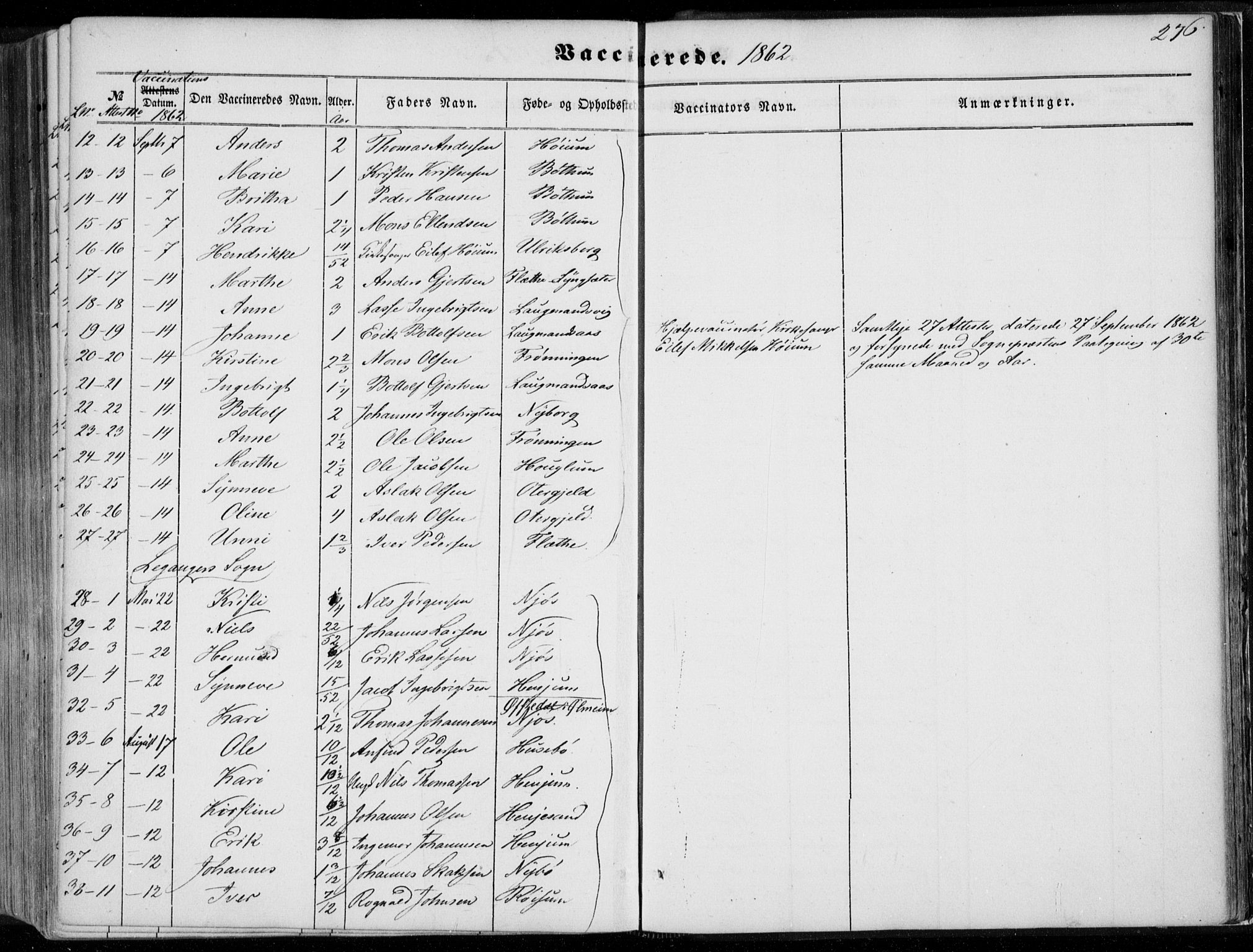 Leikanger sokneprestembete, AV/SAB-A-81001/H/Haa/Haaa/L0008: Parish register (official) no. A 8, 1852-1868, p. 276