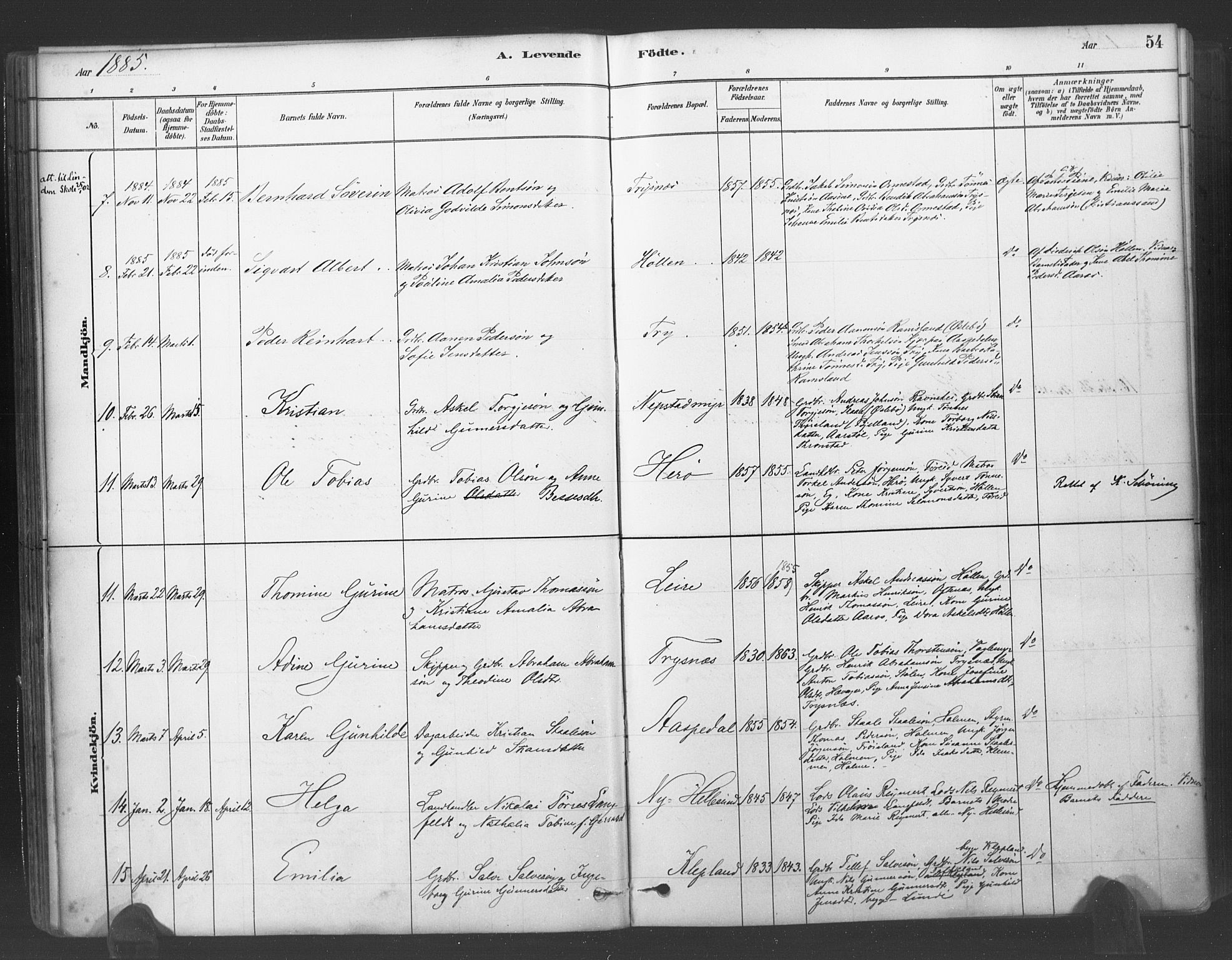 Søgne sokneprestkontor, AV/SAK-1111-0037/F/Fa/Fab/L0012: Parish register (official) no. A 12, 1880-1891, p. 54